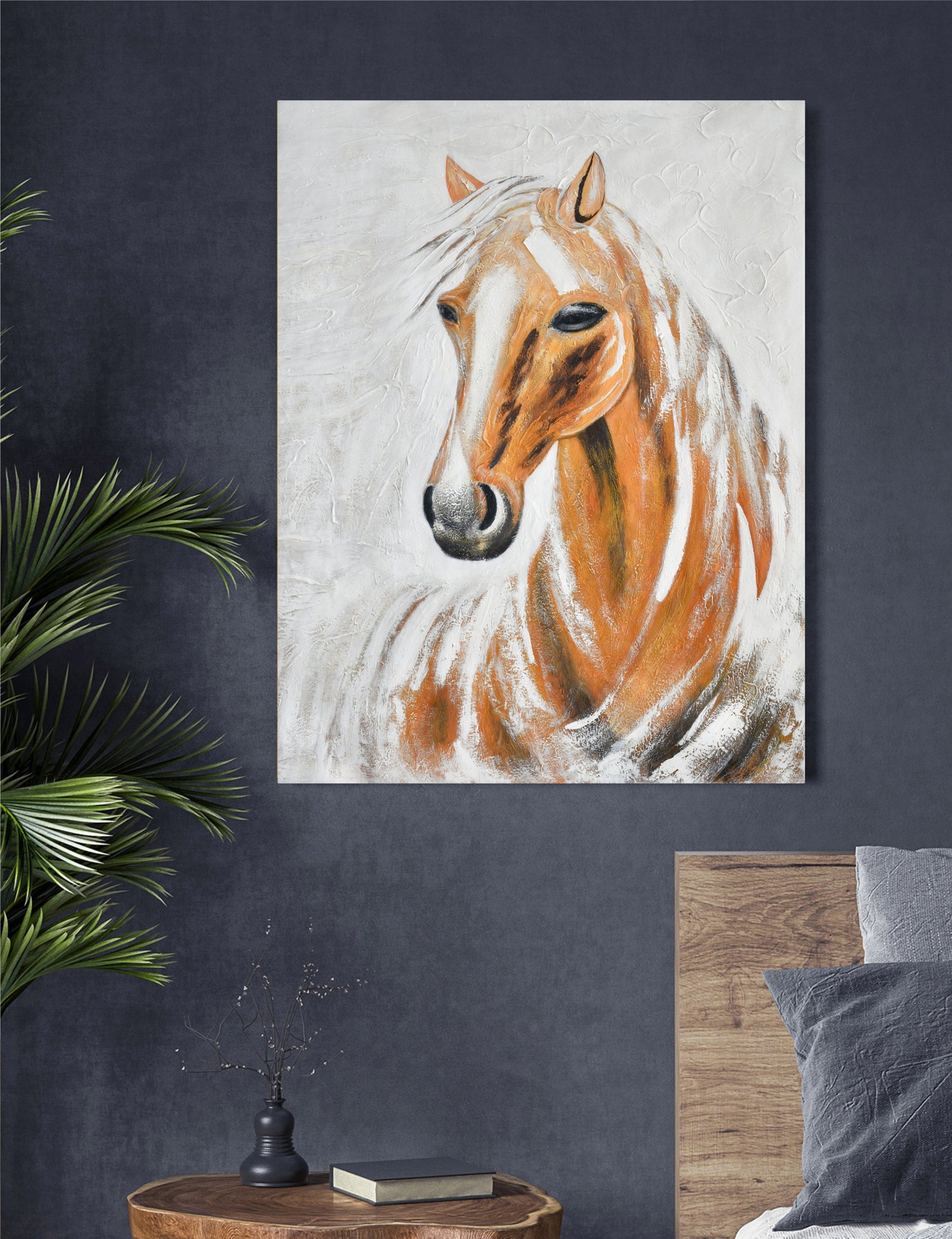Orange Horse 36x48 Gallery Wrapped Hand Embellished Giclee Canvas - Image 9