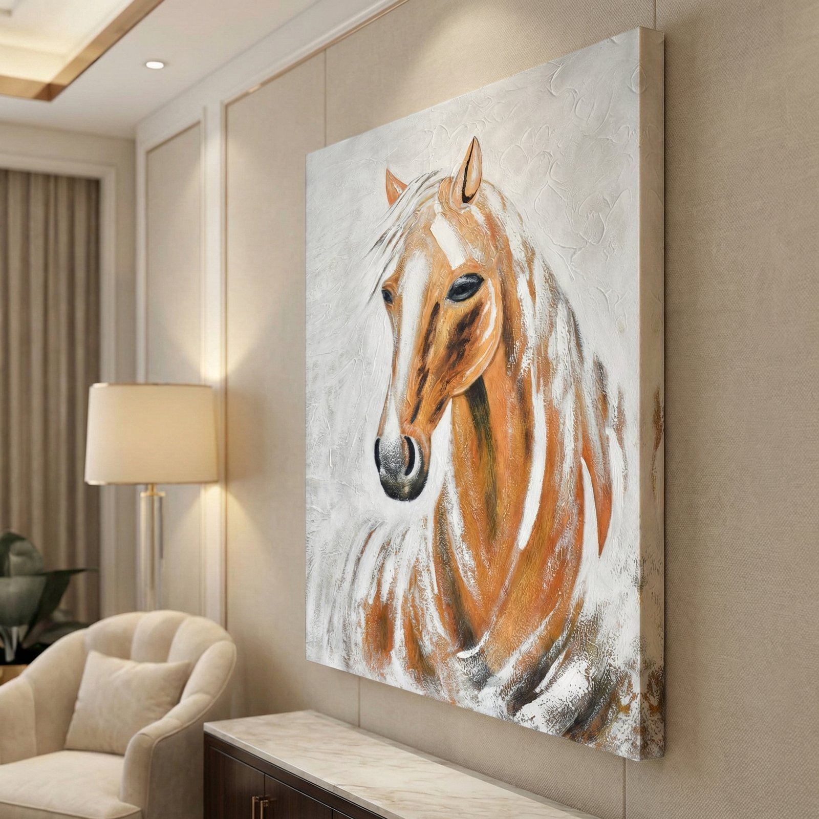 Orange Horse 36x48 Gallery Wrapped Hand Embellished Giclee Canvas