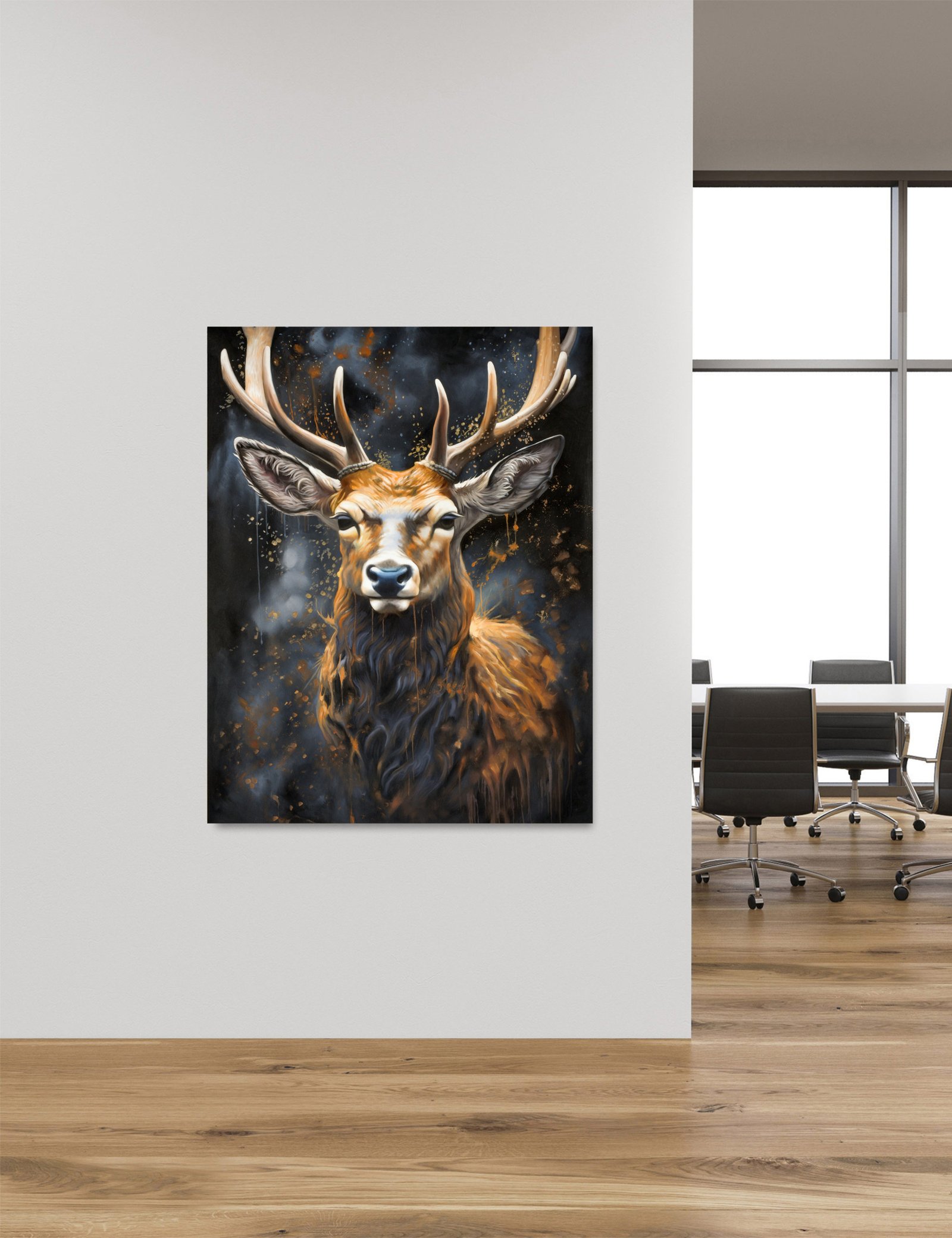 Gold Deer Face 36x48 Gallery Wrapped Hand Embellished Giclee Canvas