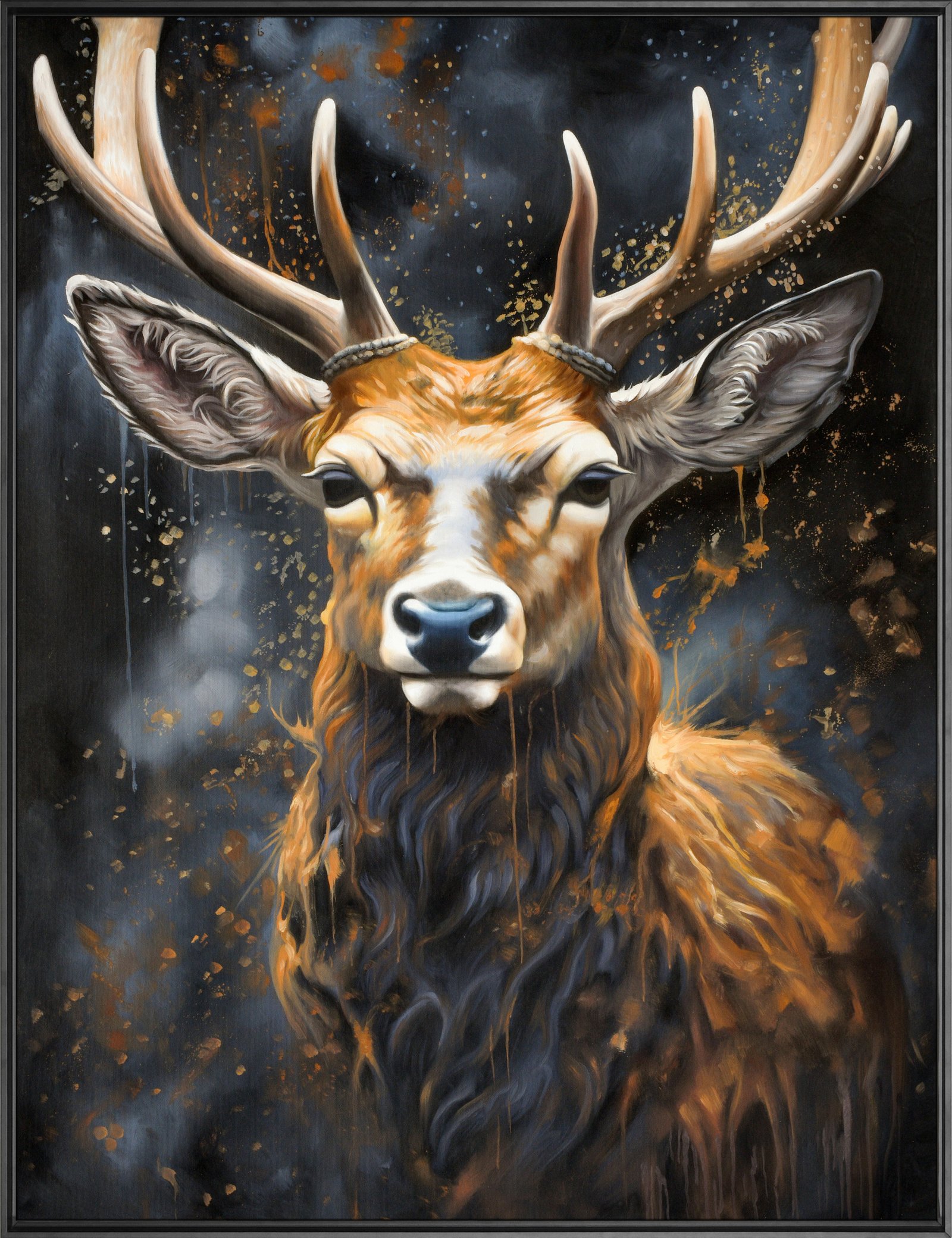 Gold Deer Face 36x48 Gallery Wrapped Hand Embellished Giclee Canvas - Image 5