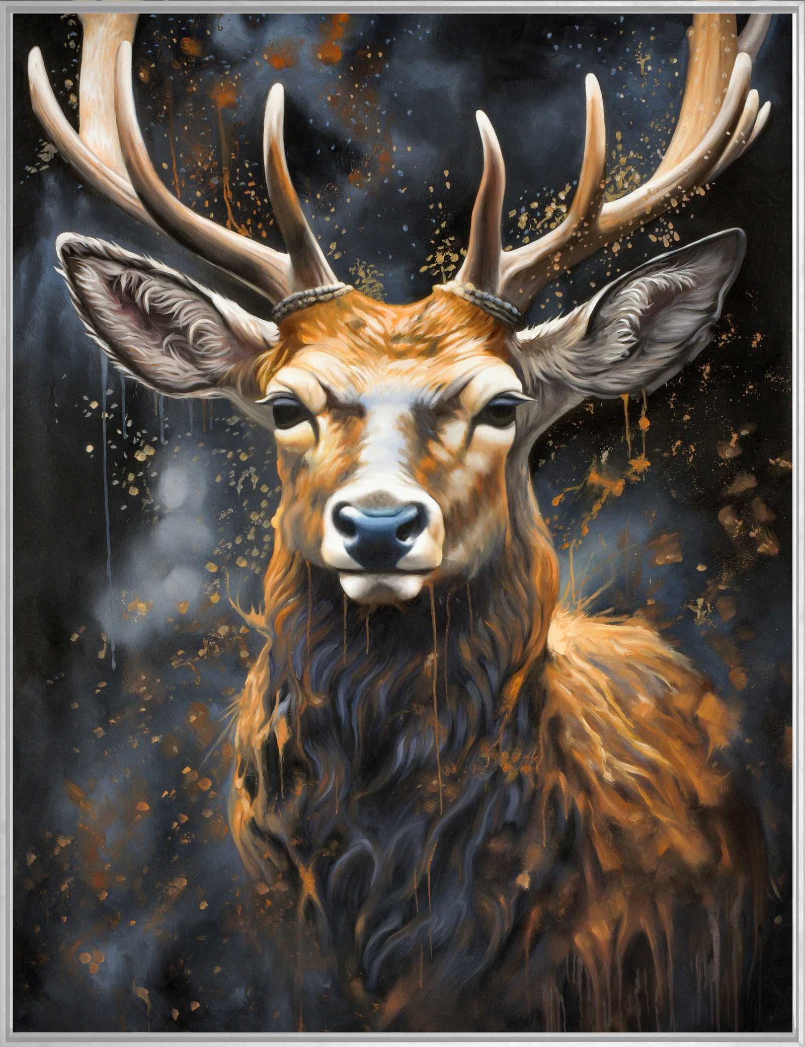 Gold Deer Face 36x48 Gallery Wrapped Hand Embellished Giclee Canvas - Image 3
