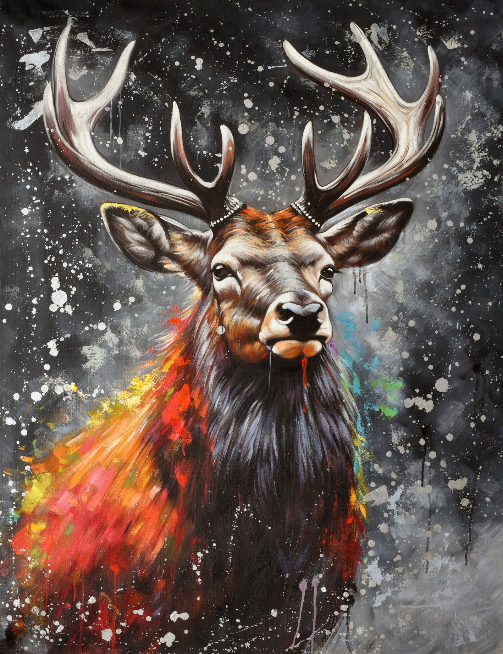 Silver Deer Face 36x48 Gallery Wrapped Hand Embellished Giclee Canvas - Image 8