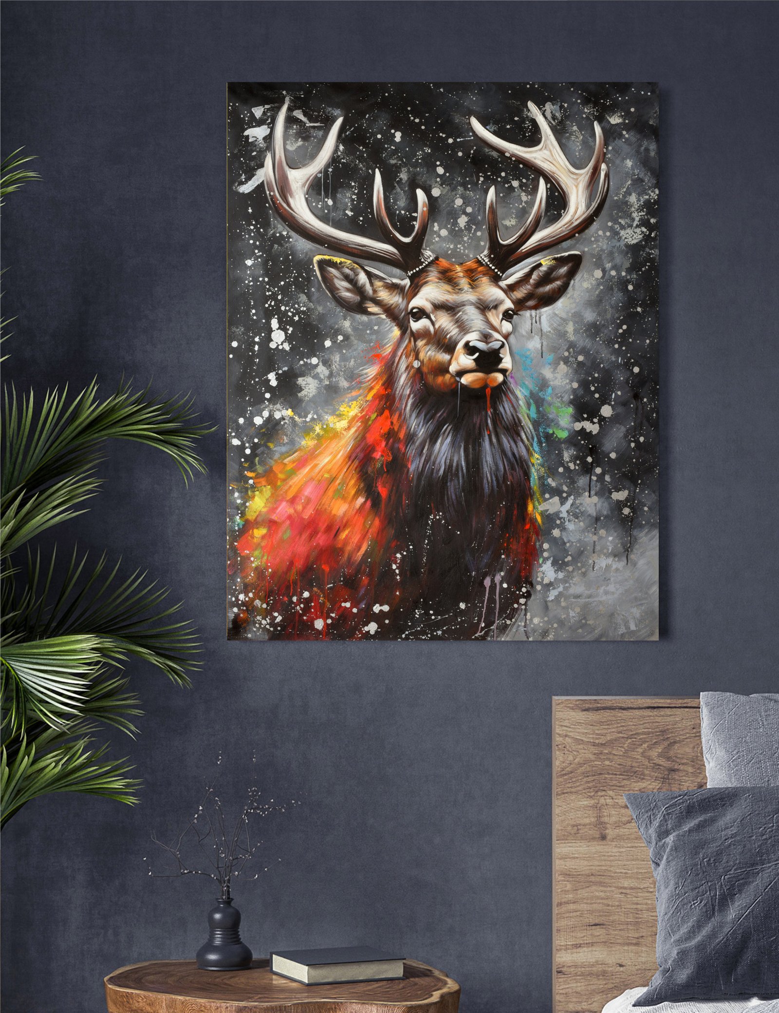 Silver Deer Face 36x48 Gallery Wrapped Hand Embellished Giclee Canvas - Image 9