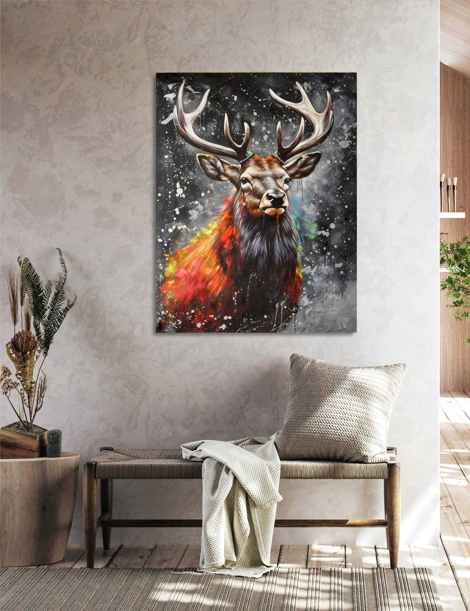 Silver Deer Face 36x48 Gallery Wrapped Hand Embellished Giclee Canvas - Image 6