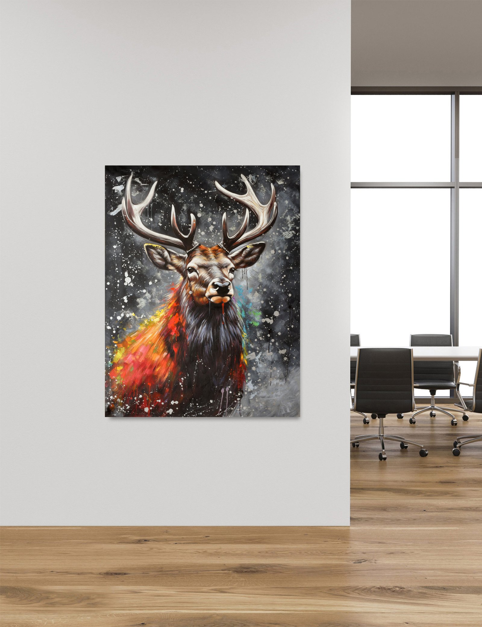 Silver Deer Face 36x48 Gallery Wrapped Hand Embellished Giclee Canvas - Image 7