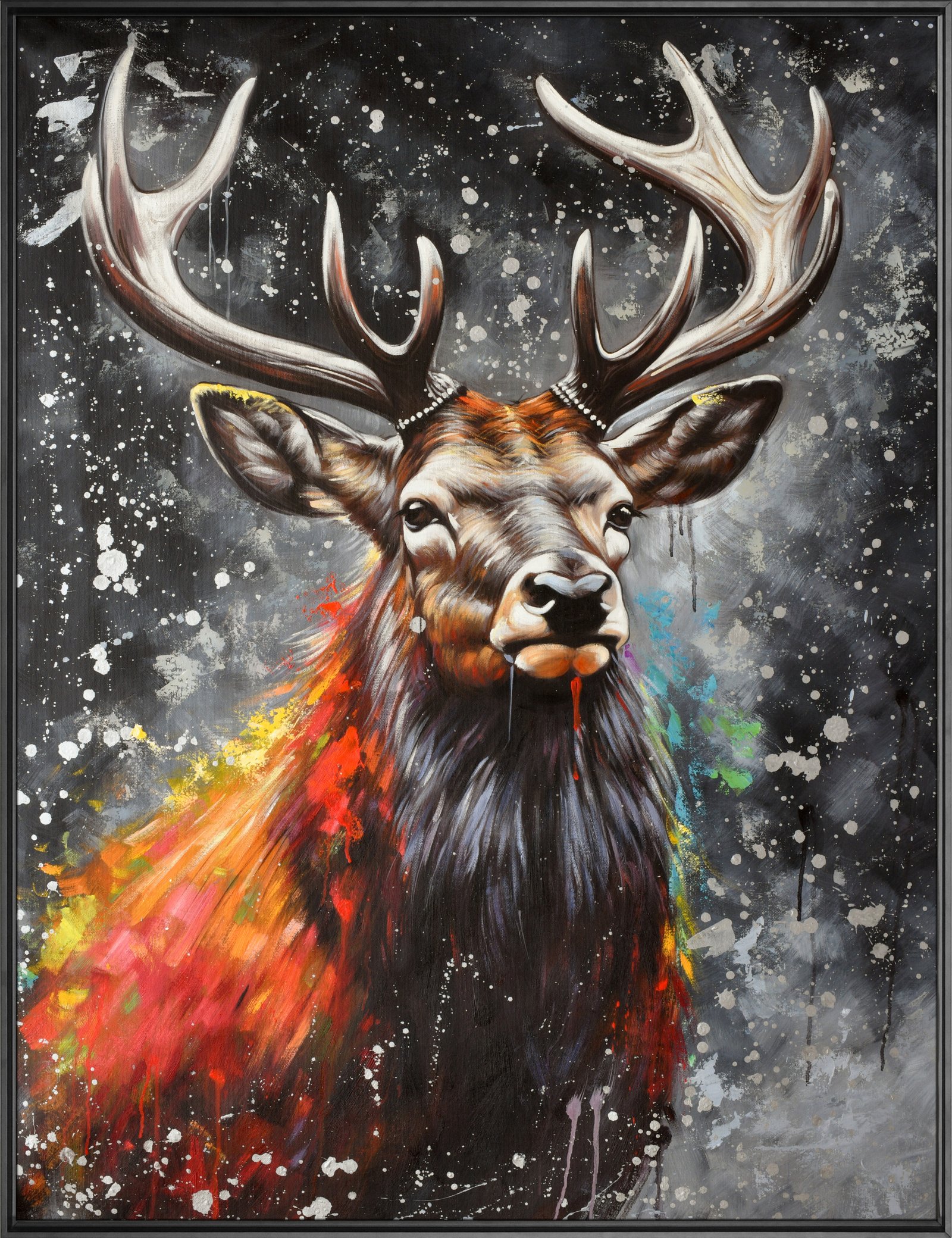 Silver Deer Face 36x48 Gallery Wrapped Hand Embellished Giclee Canvas - Image 3