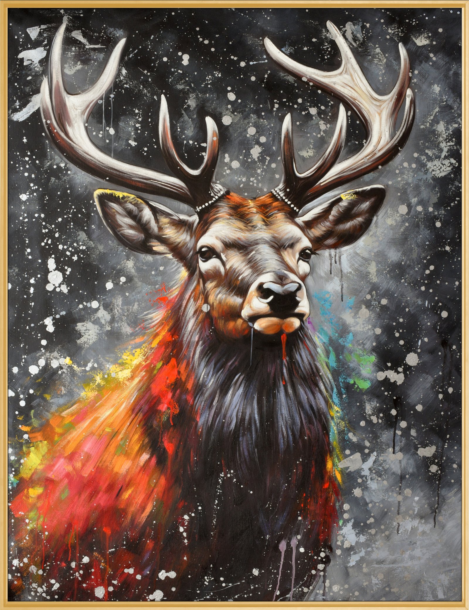Silver Deer Face 36x48 Gallery Wrapped Hand Embellished Giclee Canvas - Image 4