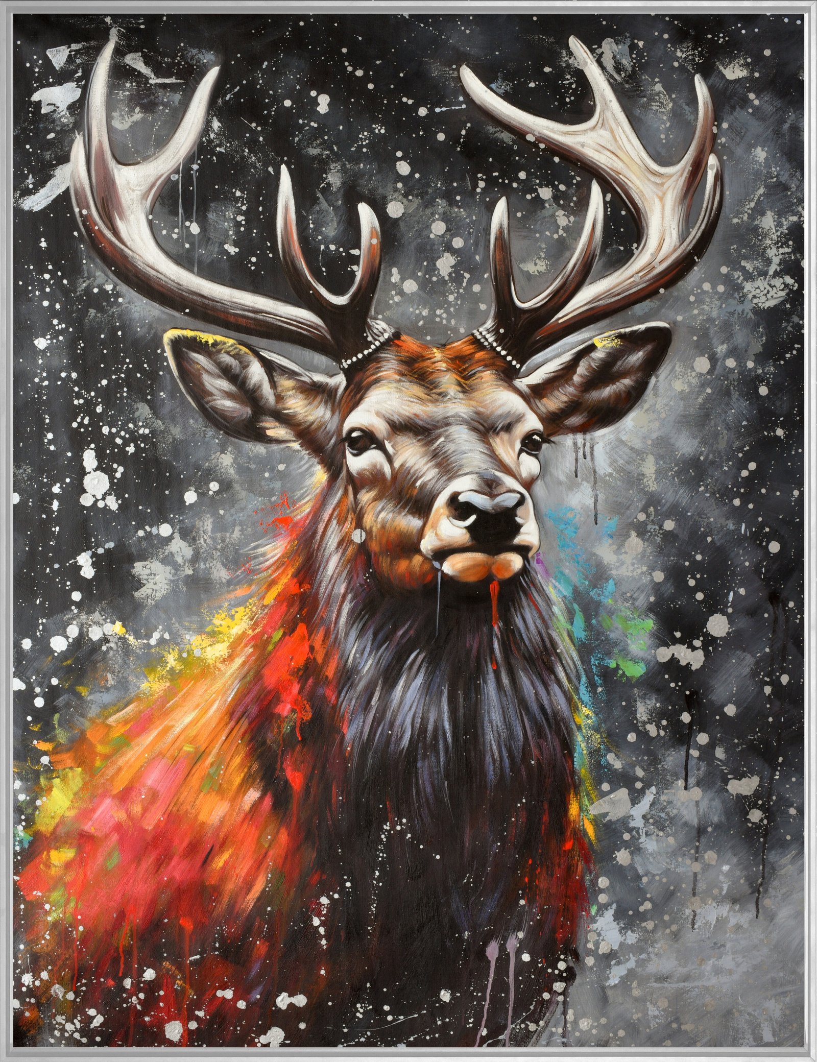 Silver Deer Face 36x48 Gallery Wrapped Hand Embellished Giclee Canvas - Image 5