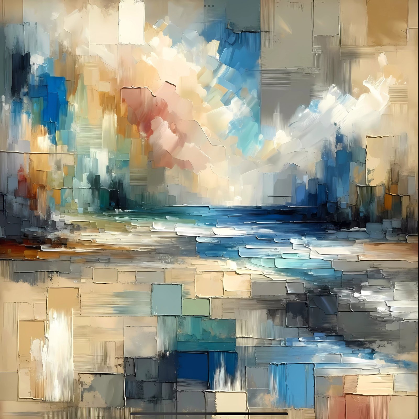 Blue Squares Abstract 36x48 Gallery Wrapped Hand Embellished Giclee Canvas - Image 5