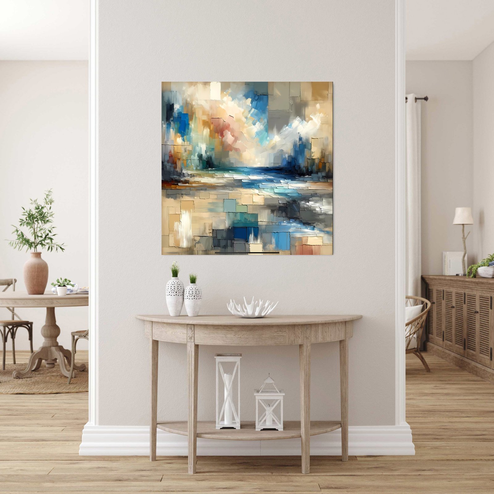 Blue Squares Abstract 36x48 Gallery Wrapped Hand Embellished Giclee Canvas - Image 6