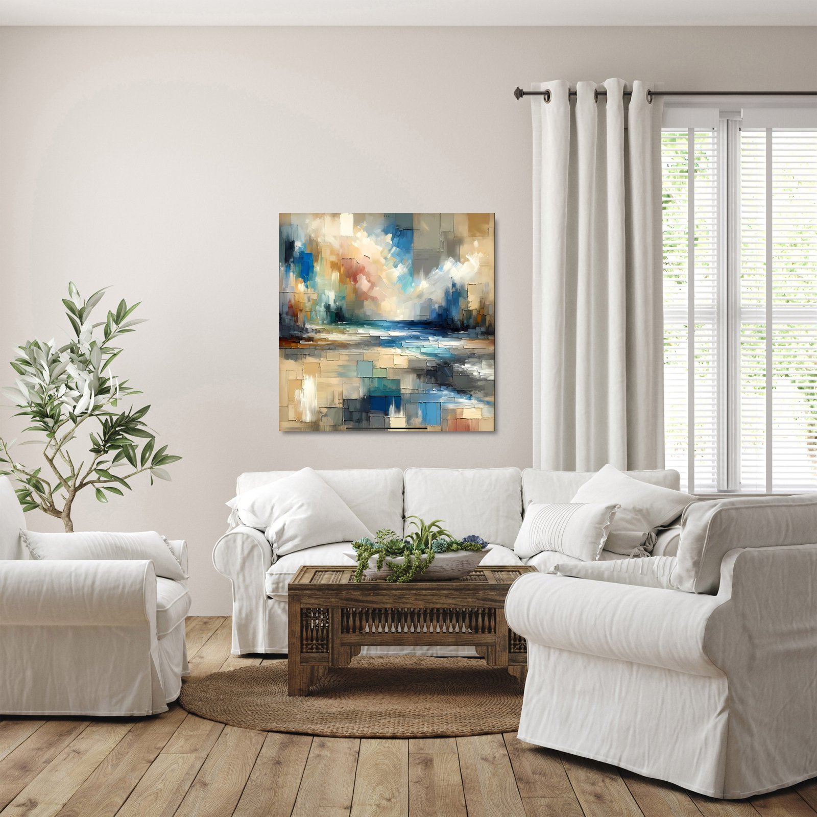 Blue Squares Abstract 36x48 Gallery Wrapped Hand Embellished Giclee Canvas - Image 8