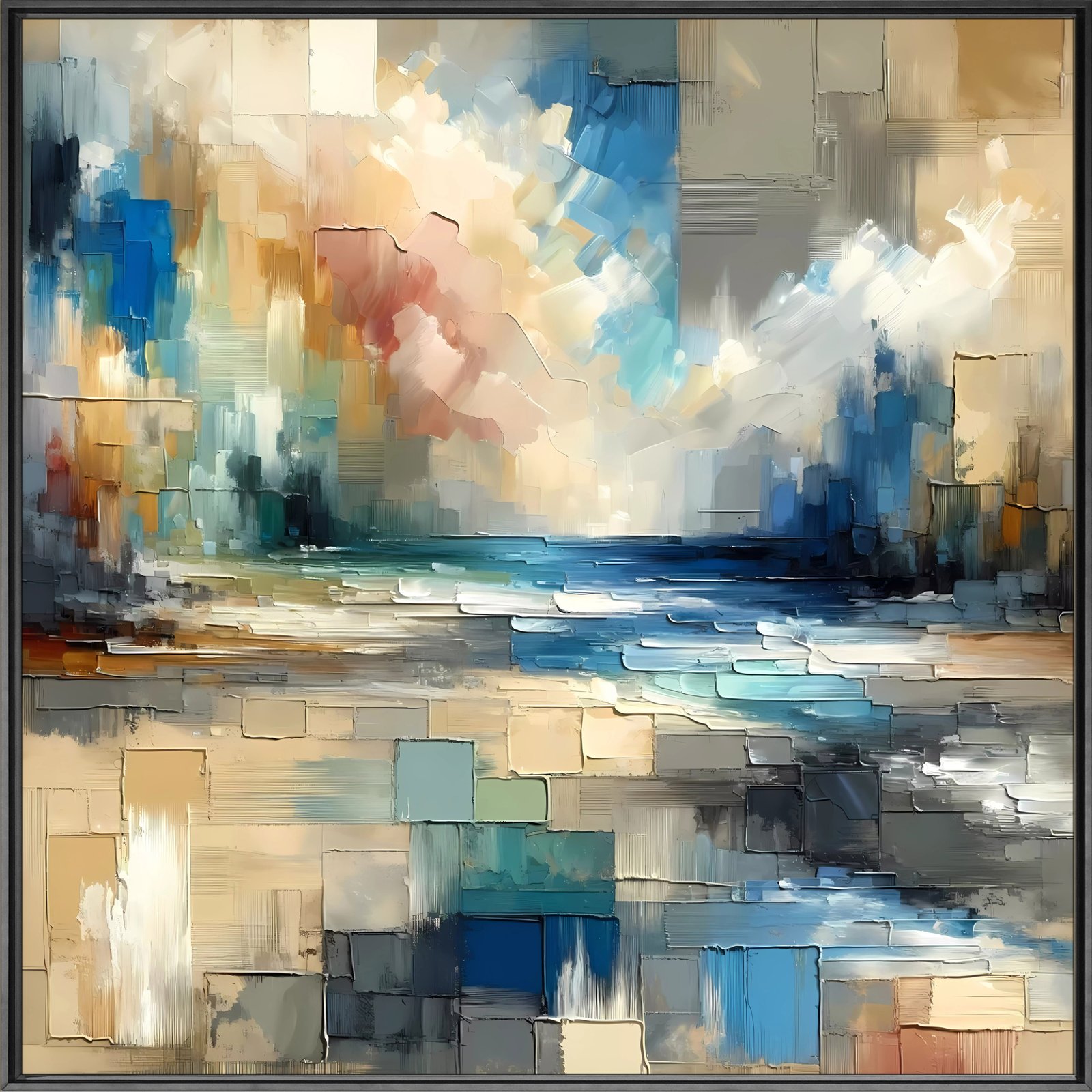 Blue Squares Abstract 36x48 Gallery Wrapped Hand Embellished Giclee Canvas - Image 2