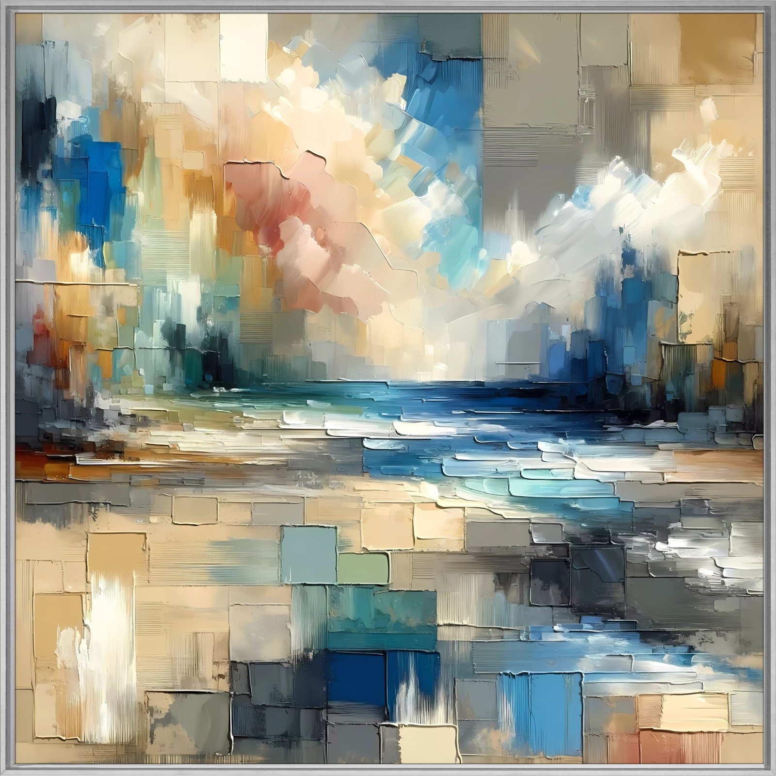 Blue Squares Abstract 36x48 Gallery Wrapped Hand Embellished Giclee Canvas - Image 4