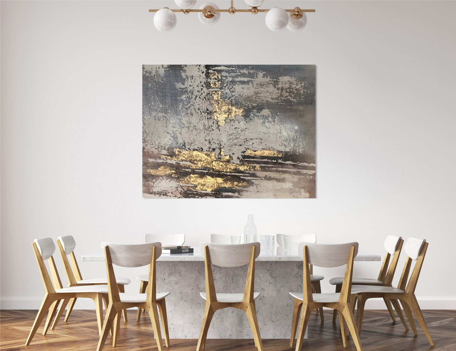 Grey and Gold Abstract 36x48 Gallery Wrapped Hand Embellished Giclee Canvas - Image 3