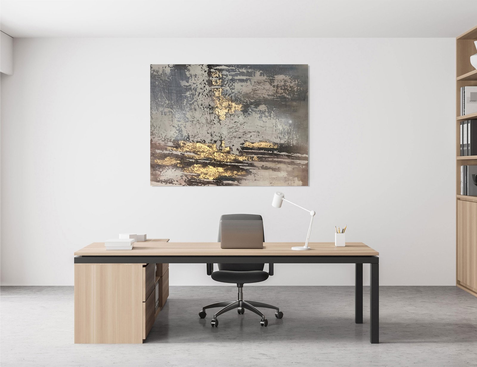 Grey and Gold Abstract 36x48 Gallery Wrapped Hand Embellished Giclee Canvas - Image 5