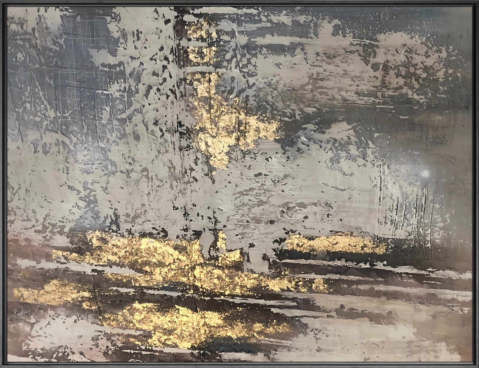 Grey and Gold Abstract 36x48 Gallery Wrapped Hand Embellished Giclee Canvas - Image 4