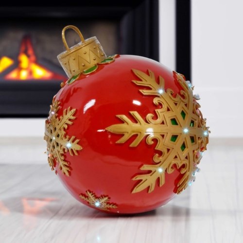 Illuminated Christmas Red Ornament with LED Lights