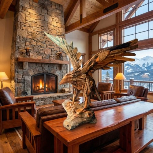 Handcrafted Teak Driftwood Smal Eagle Sculpture