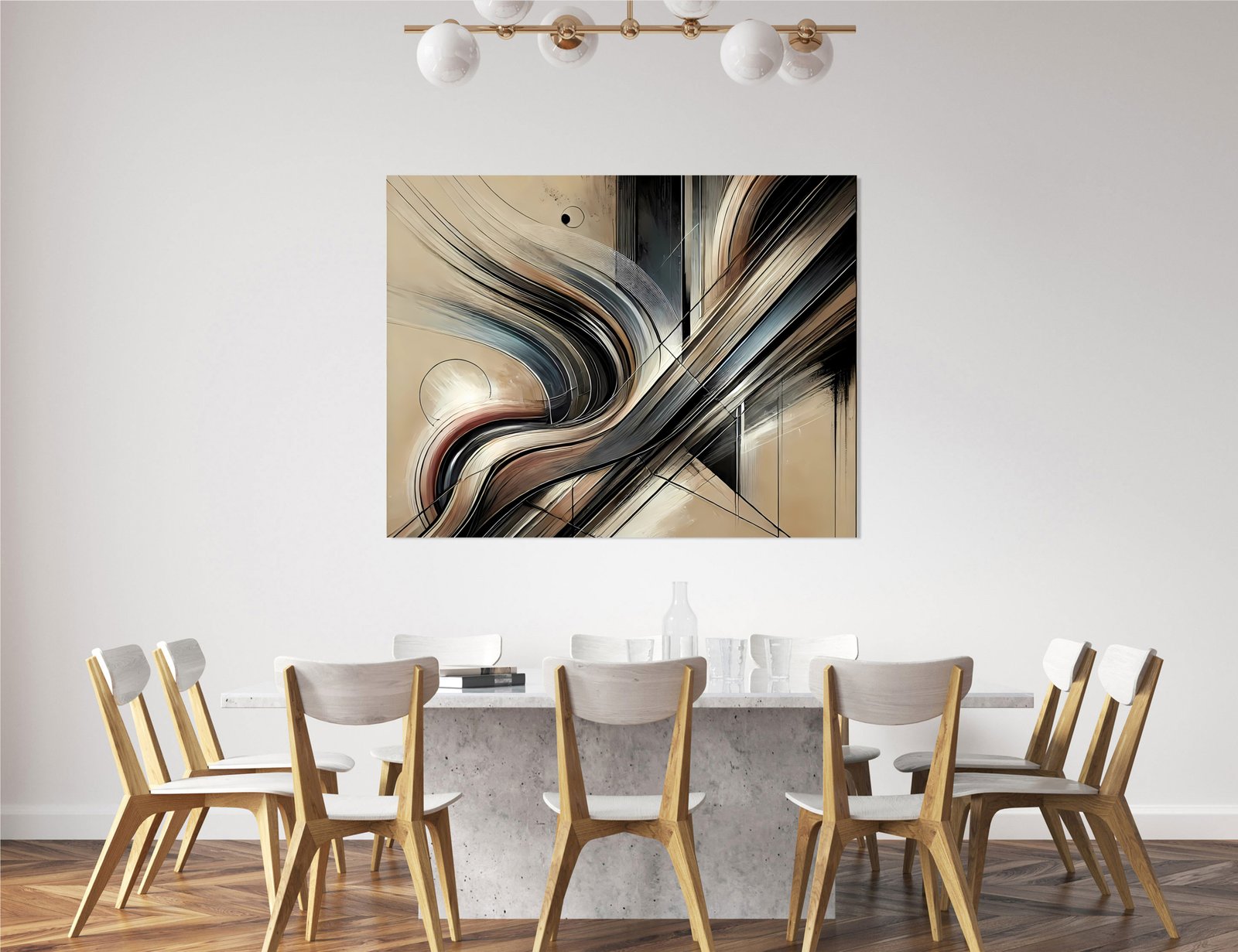 Beige Lined Abstract 36x48 Gallery Wrapped Hand Embellished Giclee Canvas - Image 3