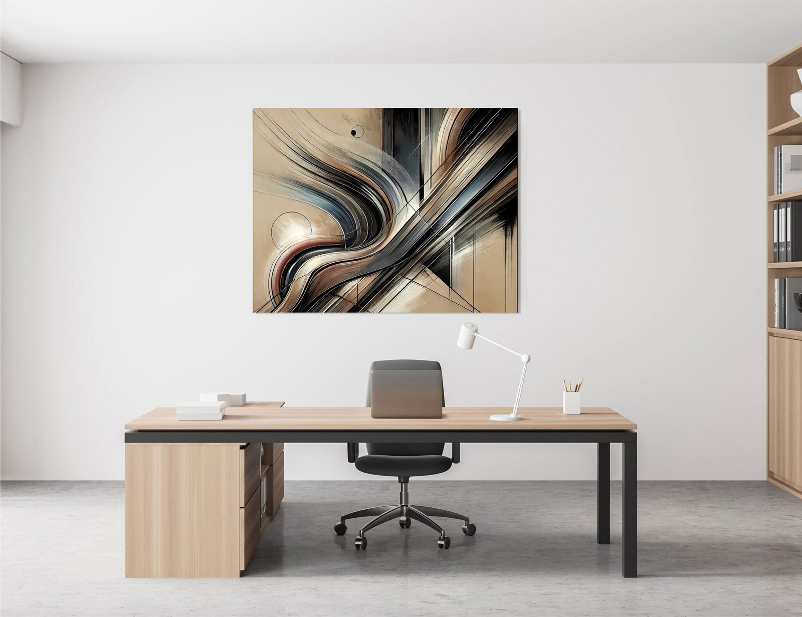 Beige Lined Abstract 36x48 Gallery Wrapped Hand Embellished Giclee Canvas - Image 5