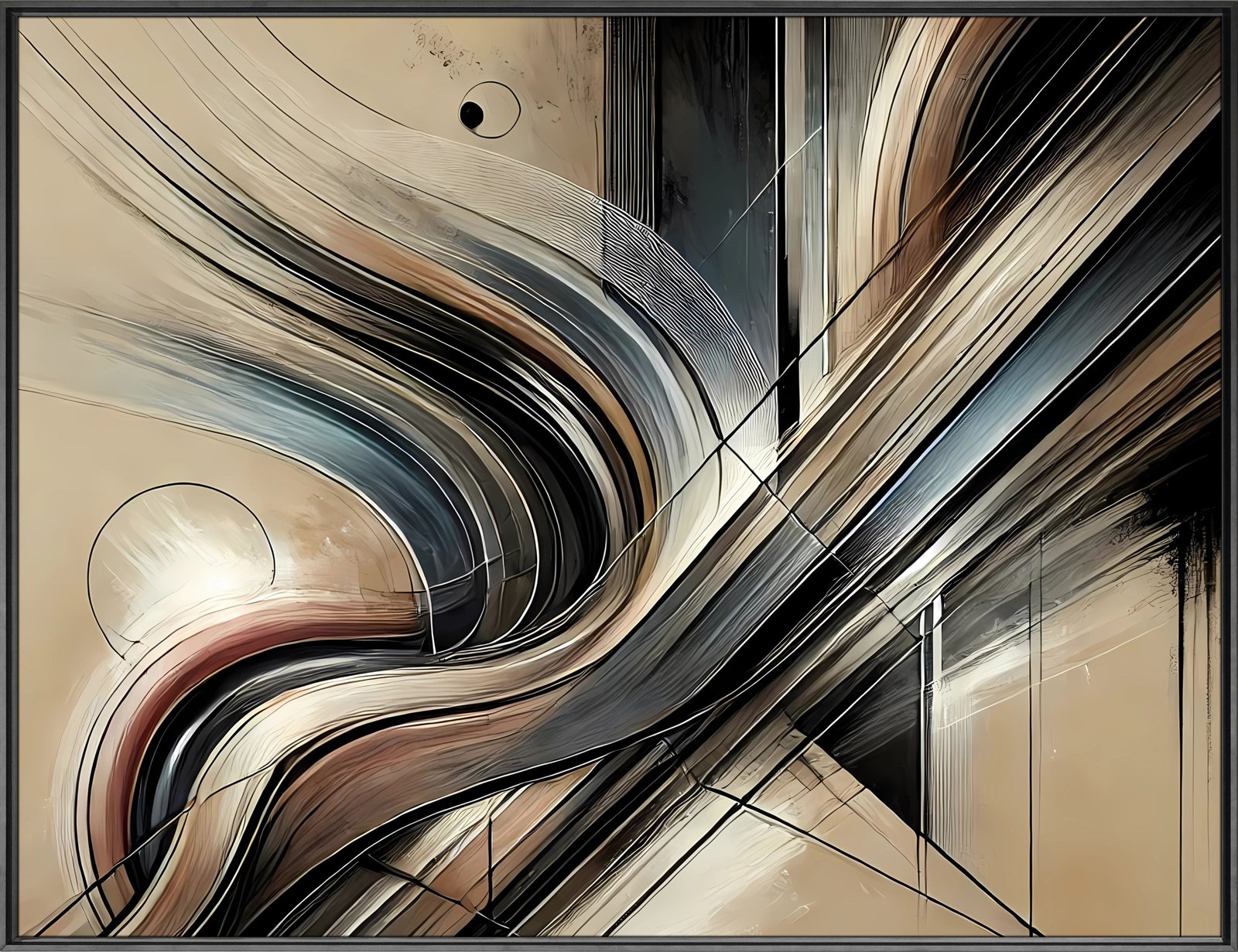 Beige Lined Abstract 36x48 Gallery Wrapped Hand Embellished Giclee Canvas - Image 4
