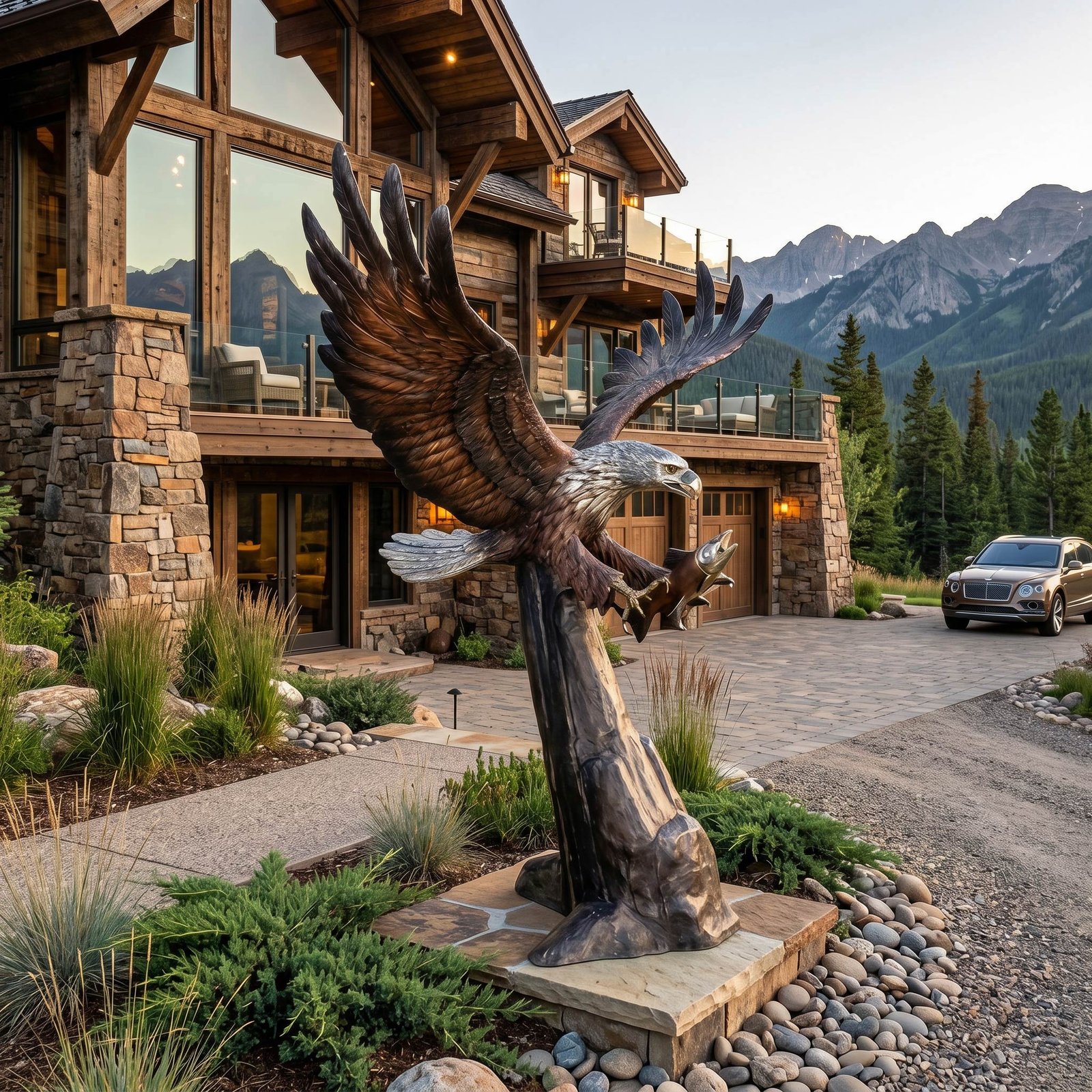 Bronze Eagle Catching Fish