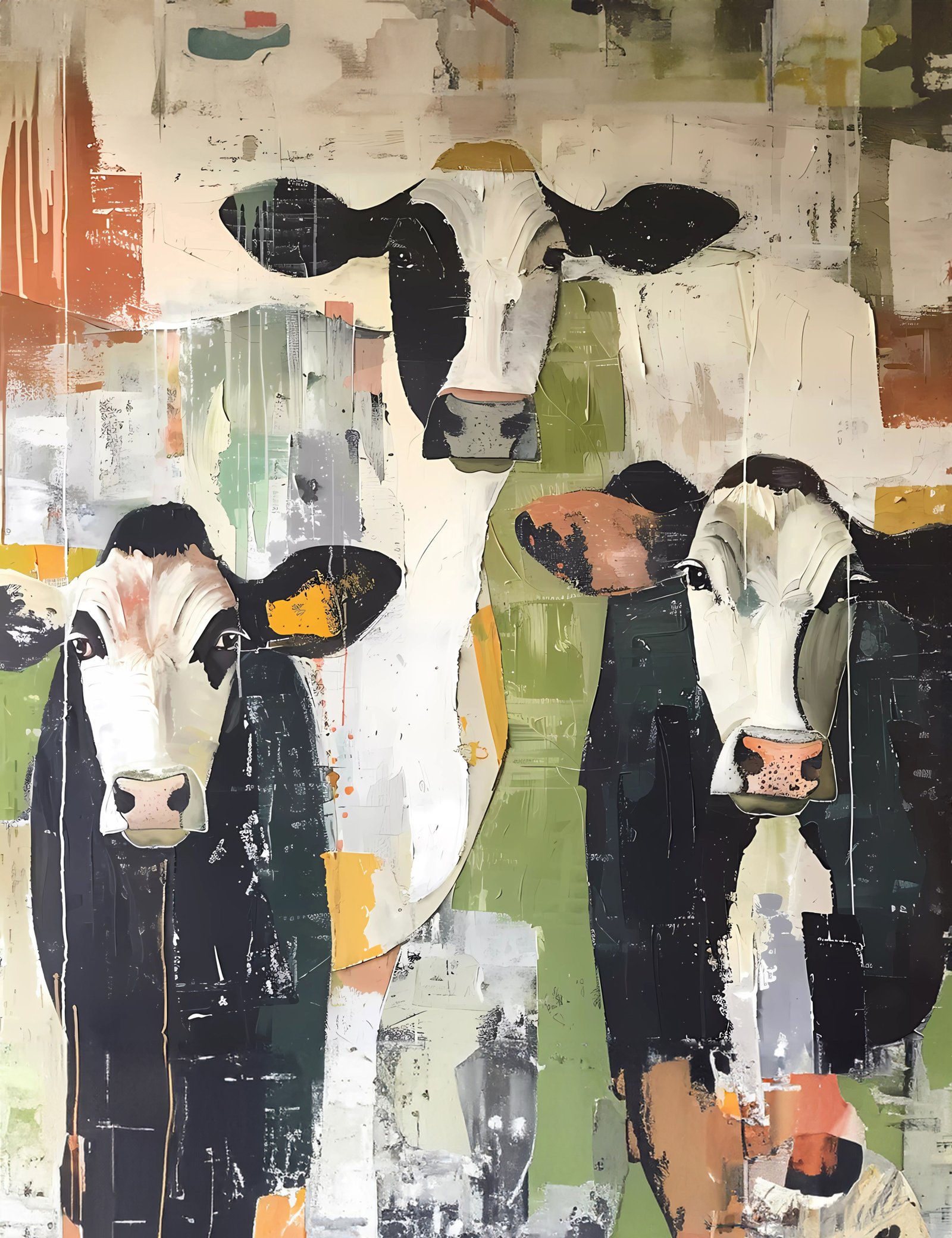 Three Cows 36x48 Gallery Wrapped Hand Embellished Giclee Canvas