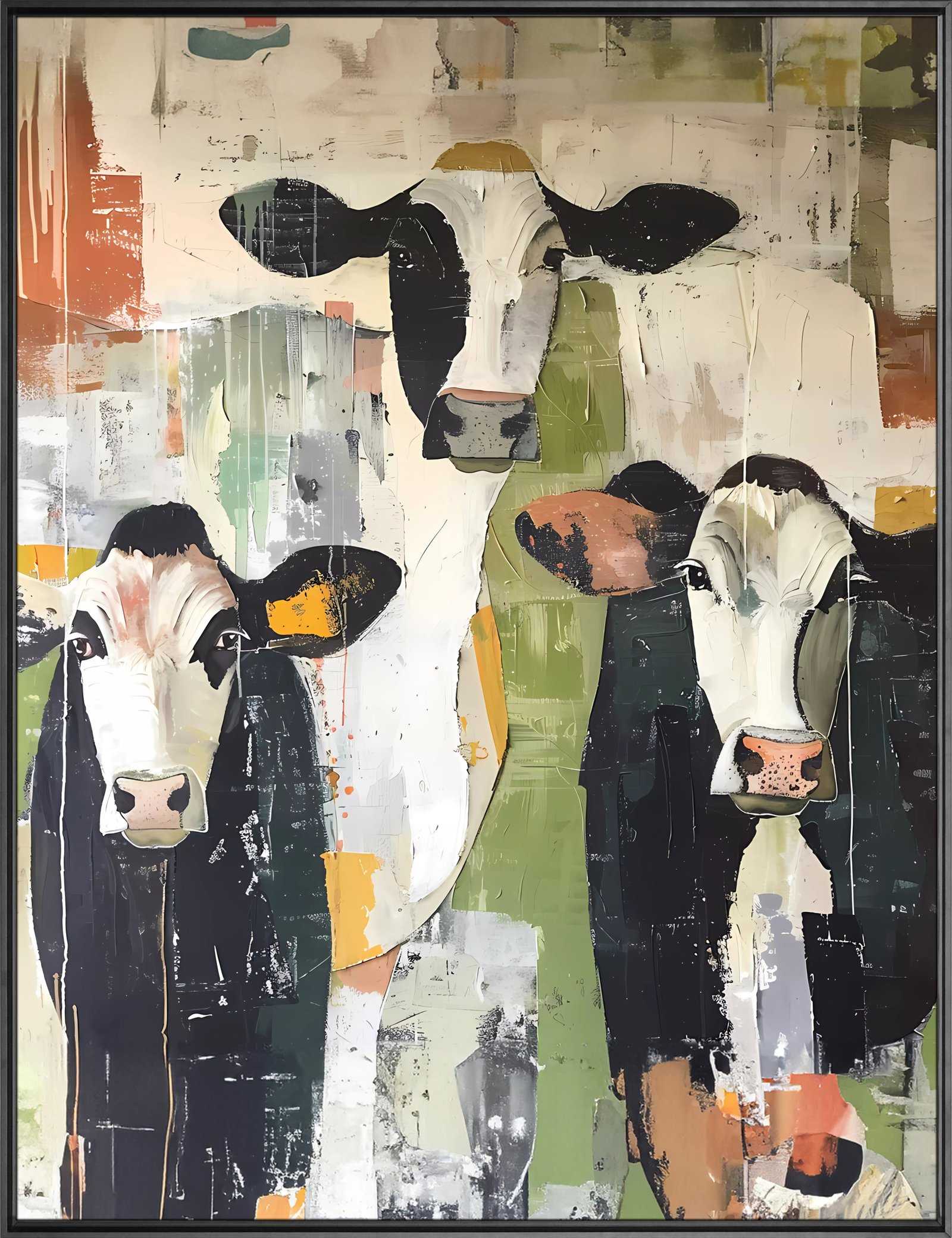 Three Cows 36x48 Gallery Wrapped Hand Embellished Giclee Canvas - Image 4