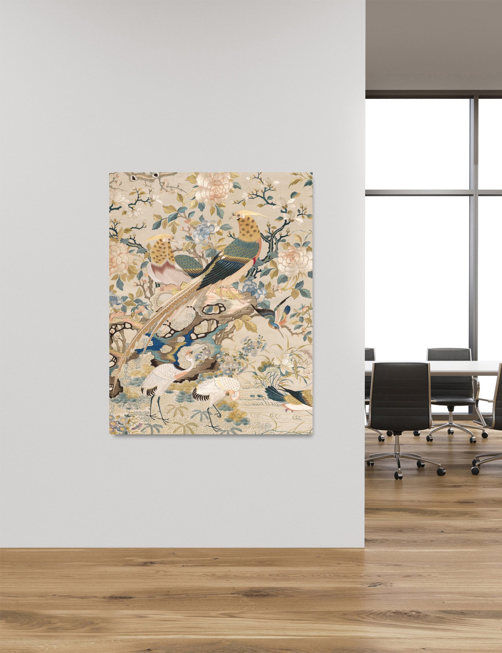 Golden Pheasants & Cranes Birds 36x48 Gallery Wrapped Hand Embellished Giclee Canvas - Image 6