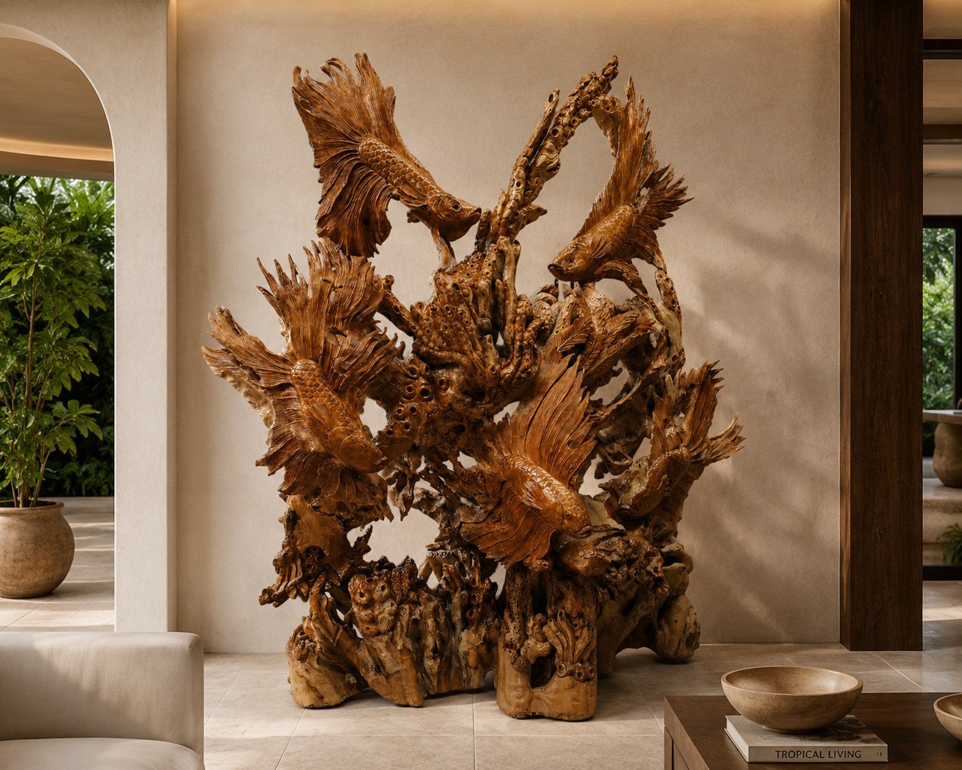 Teak Root Fish Stand Decoration