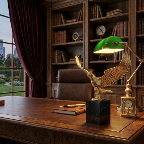 Majestic Gold Hawk Sculpture on Base