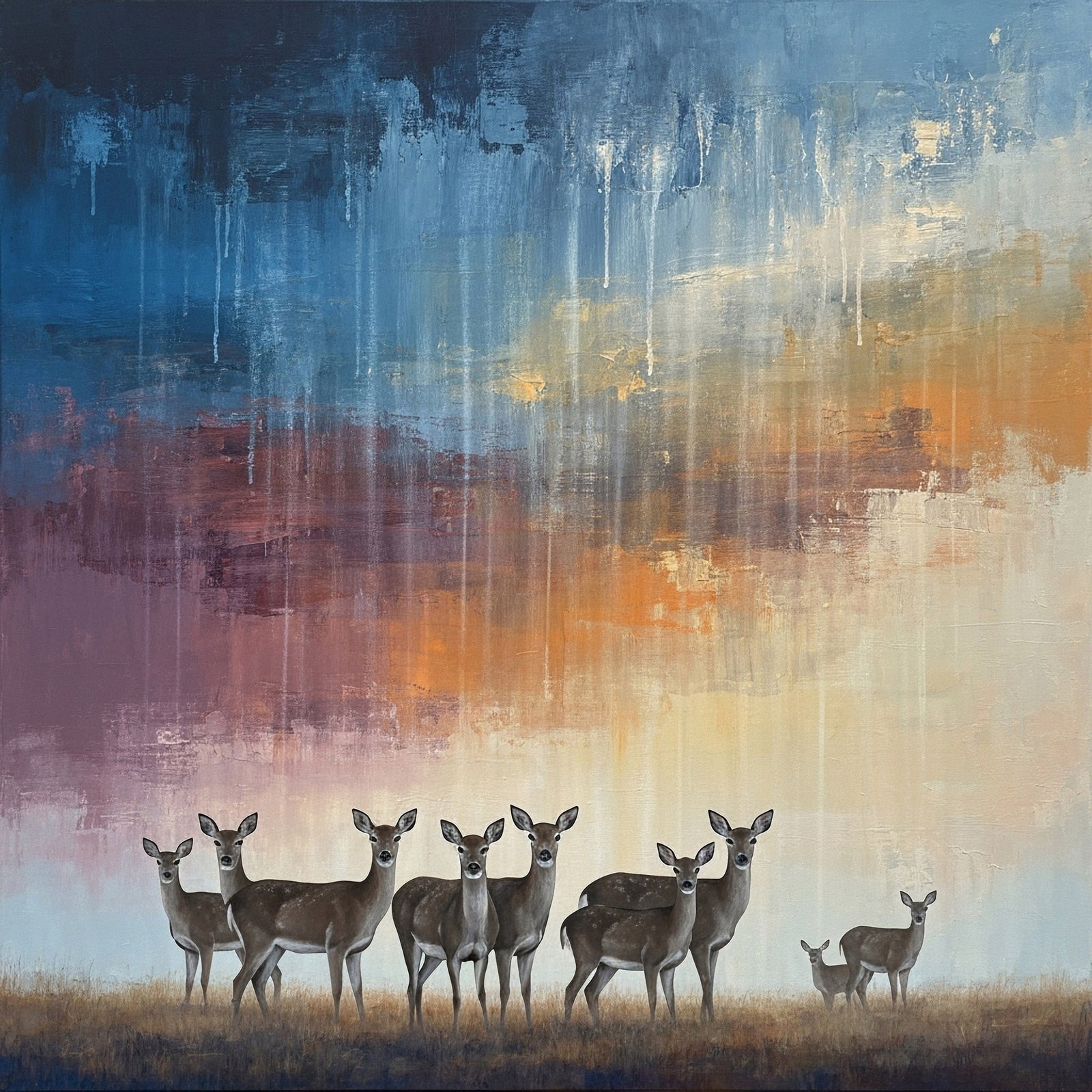 Herd of Deer 36x48 Gallery Wrapped Hand Embellished Giclee Canvas