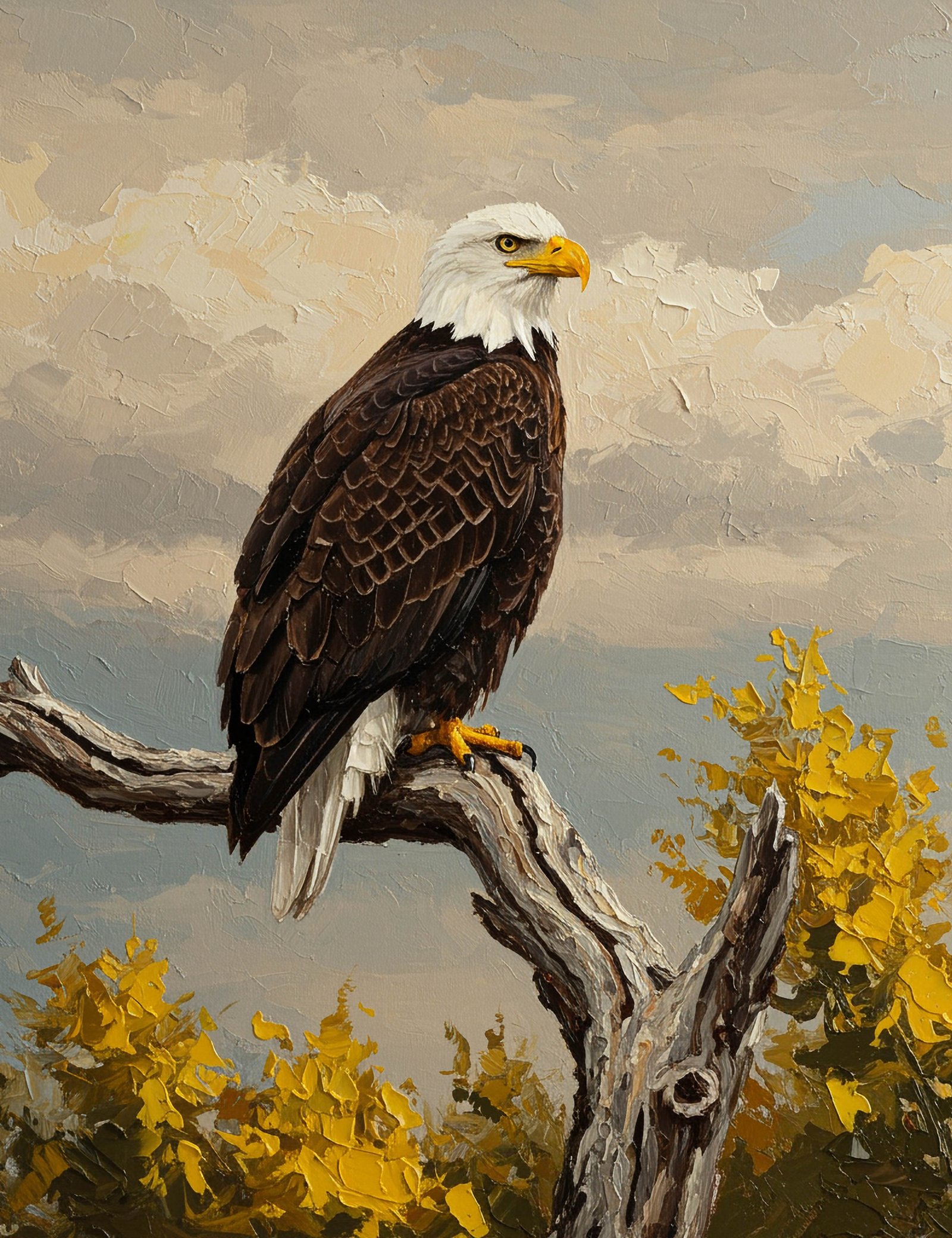 Eagle on a Branch 36x48 Gallery Wrapped Hand Embellished Giclee Canvas
