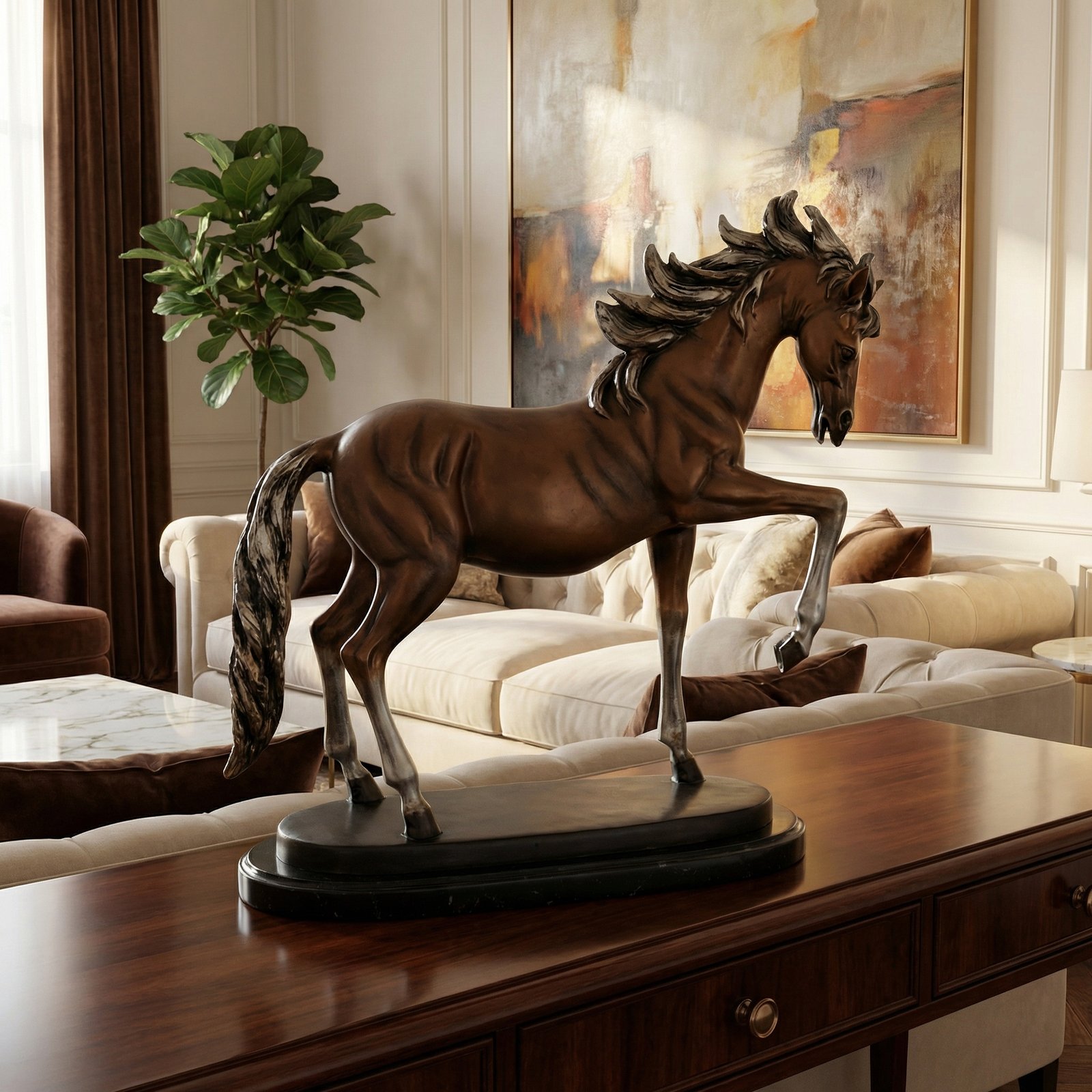 Bronze Horse Right On Marble Base