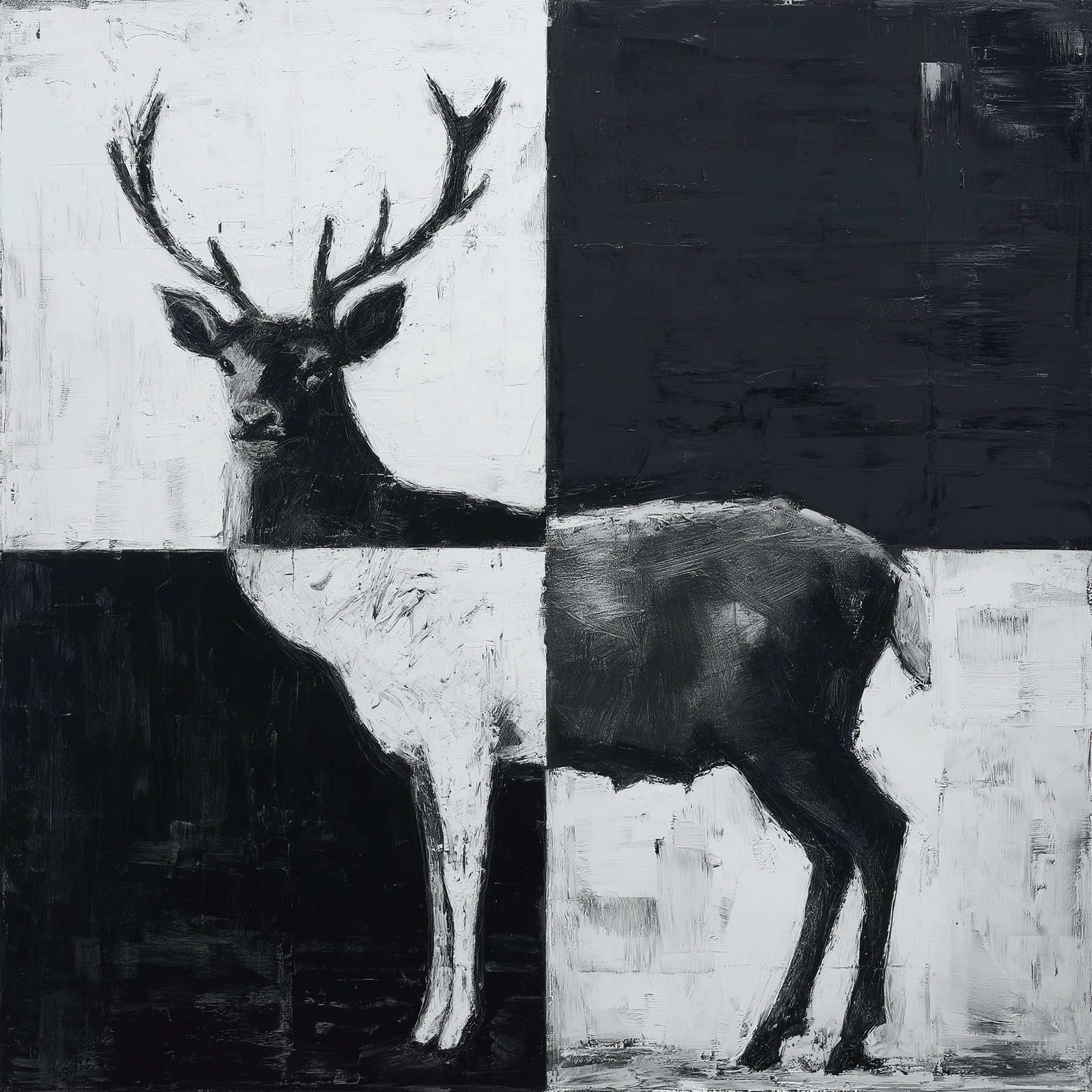 Black and White Deer 36x48 Gallery Wrapped Hand Embellished Giclee Canvas