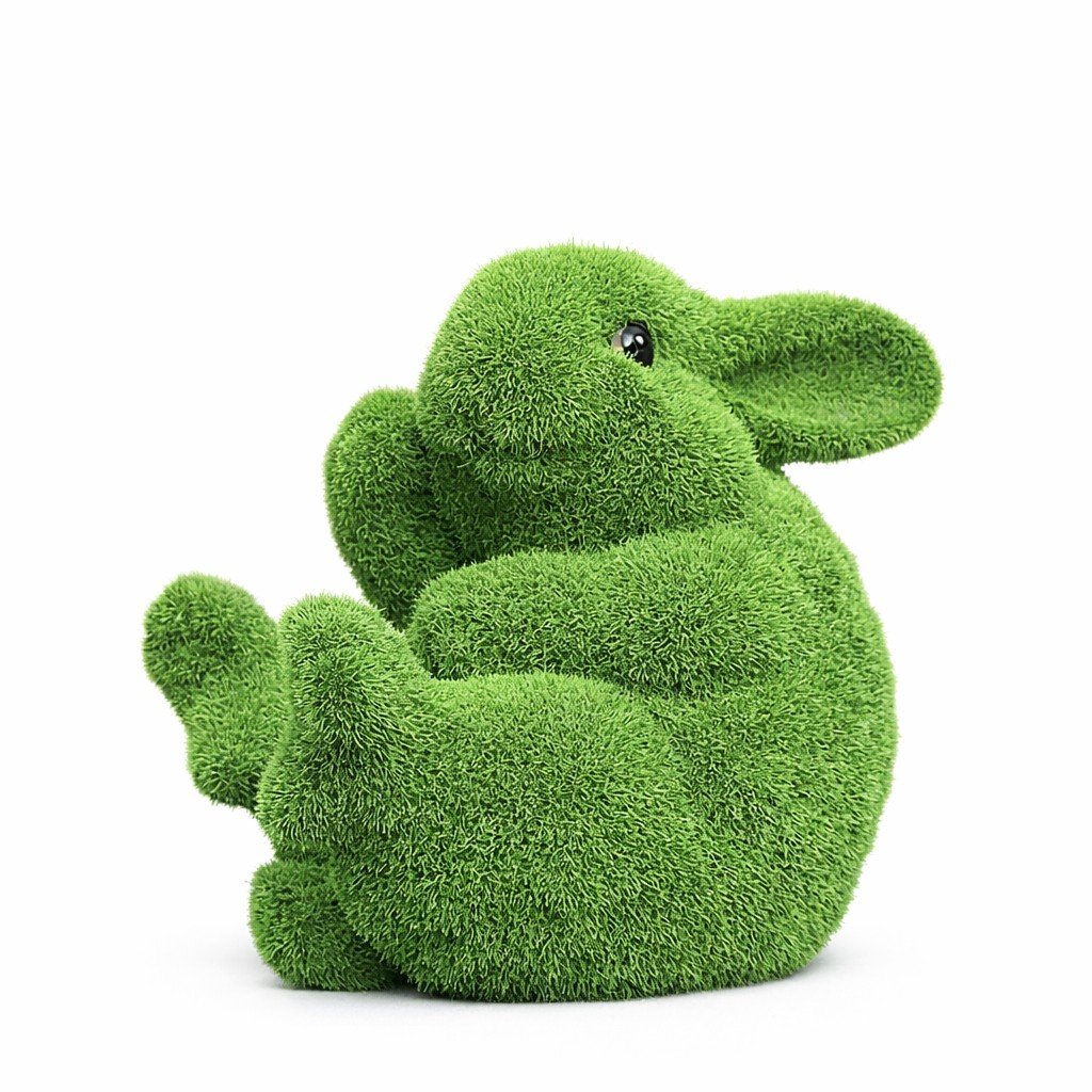Playful Green Turf Bunny Sculpture