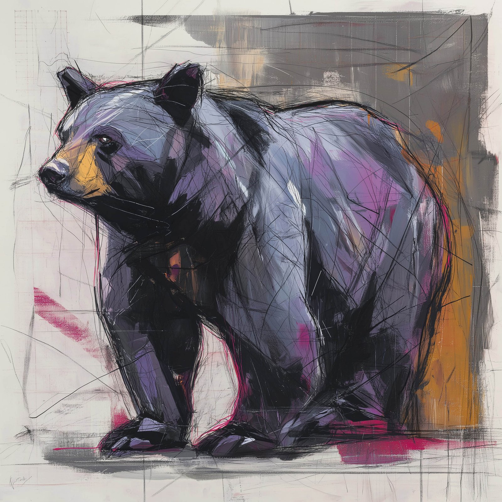 Contemporary Violet Bear 36x48 Gallery Wrapped Hand Embellished Giclee Canvas