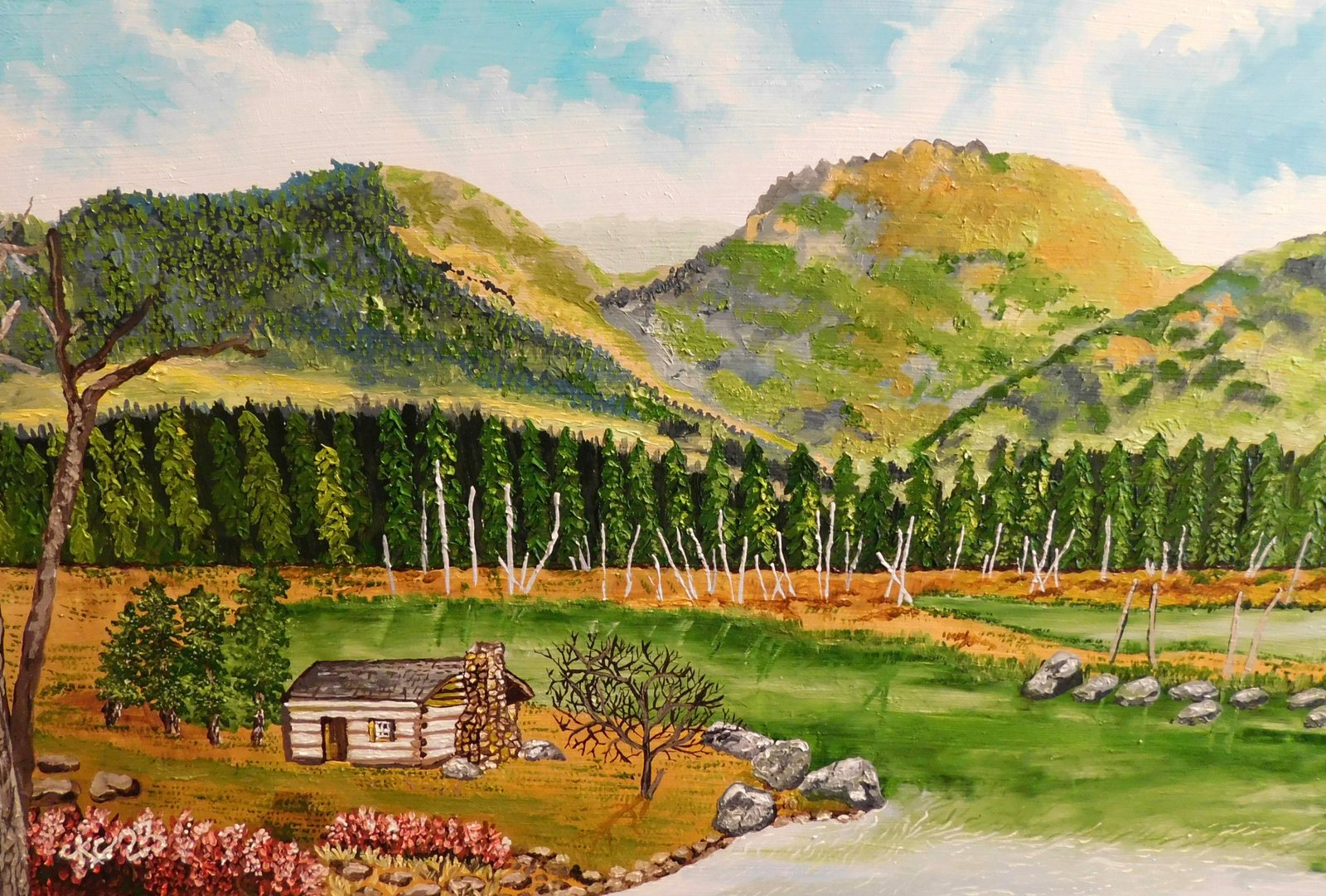 White House in the Valley 36x48 Gallery Wrapped Hand Embellished Giclee Canvas - Image 3