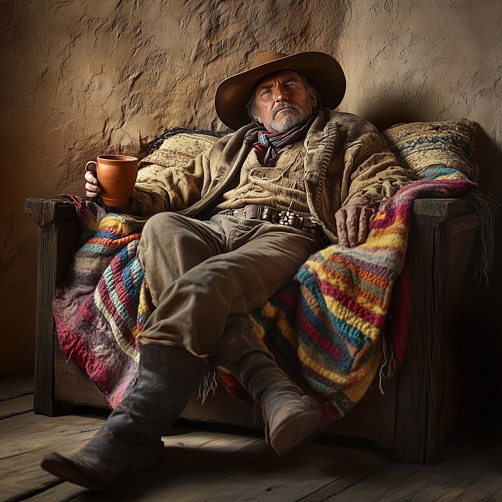 Man in Chair Drinking Whiskey 2 36x48 Gallery Wrapped Hand Embellished Giclee Canvas - Image 3