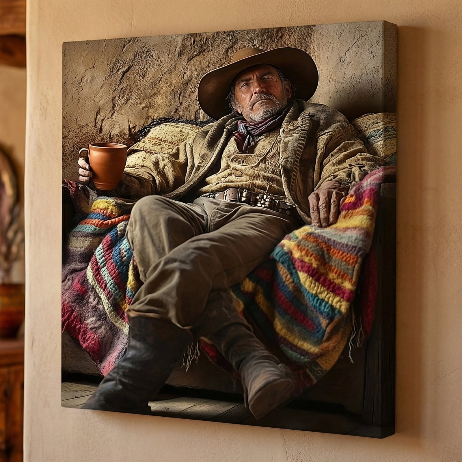 Man in Chair Drinking Whiskey 2 36x48 Gallery Wrapped Hand Embellished Giclee Canvas