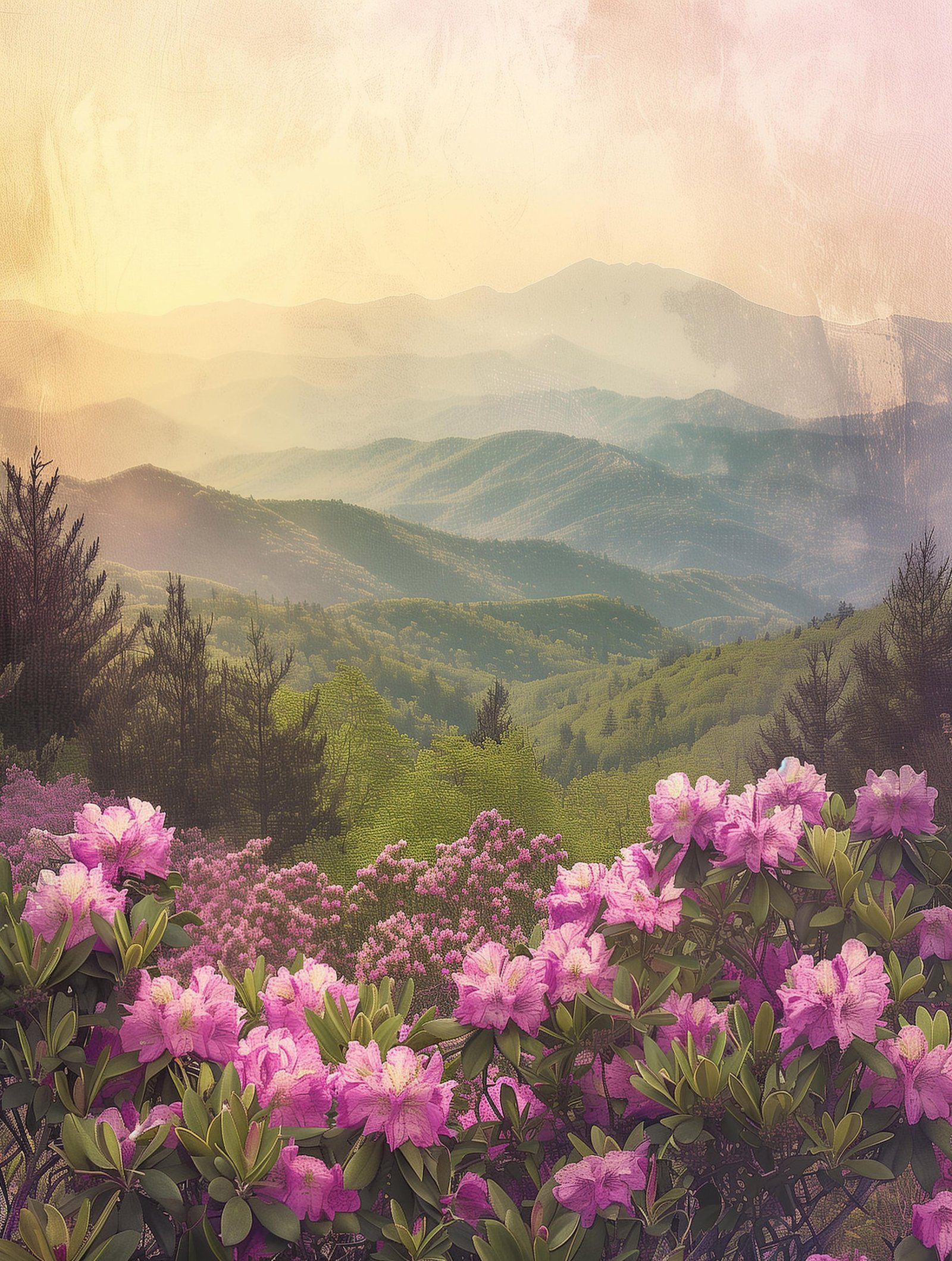 Mountain Field of Pink Flowers 36x48 Gallery Wrapped Hand Embellished Giclee Canvas - Image 3