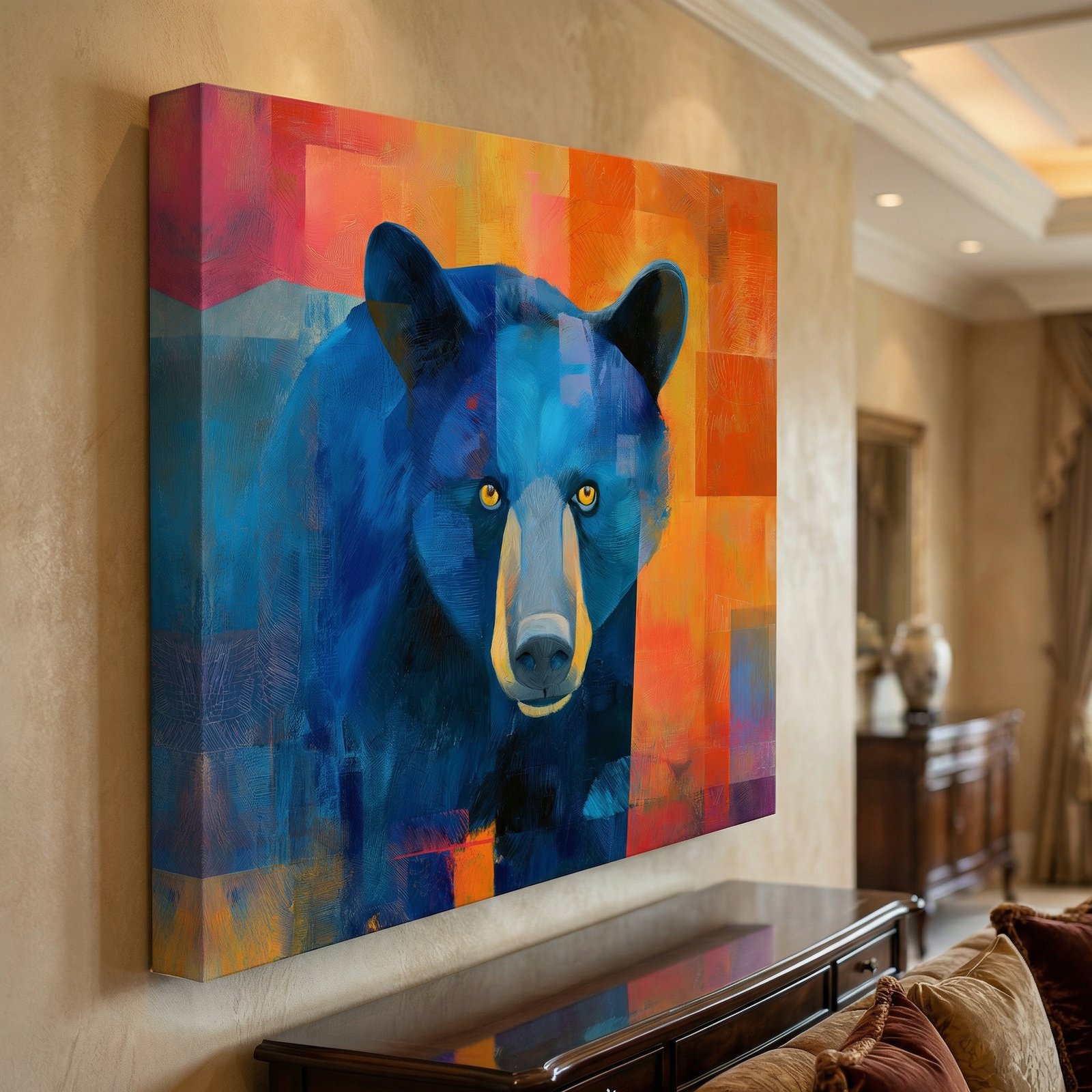 Modern Black Bear 36x48 Gallery Wrapped Hand Embellished Giclee Canvas