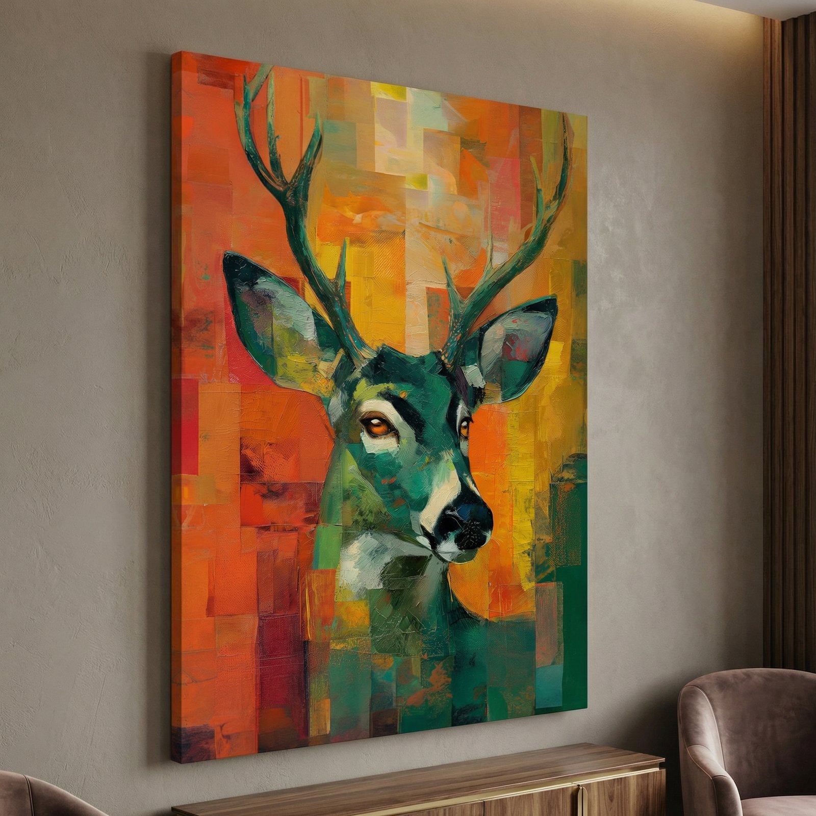 Modern Stag 36x48 Gallery Wrapped Hand Embellished Giclee Canvas