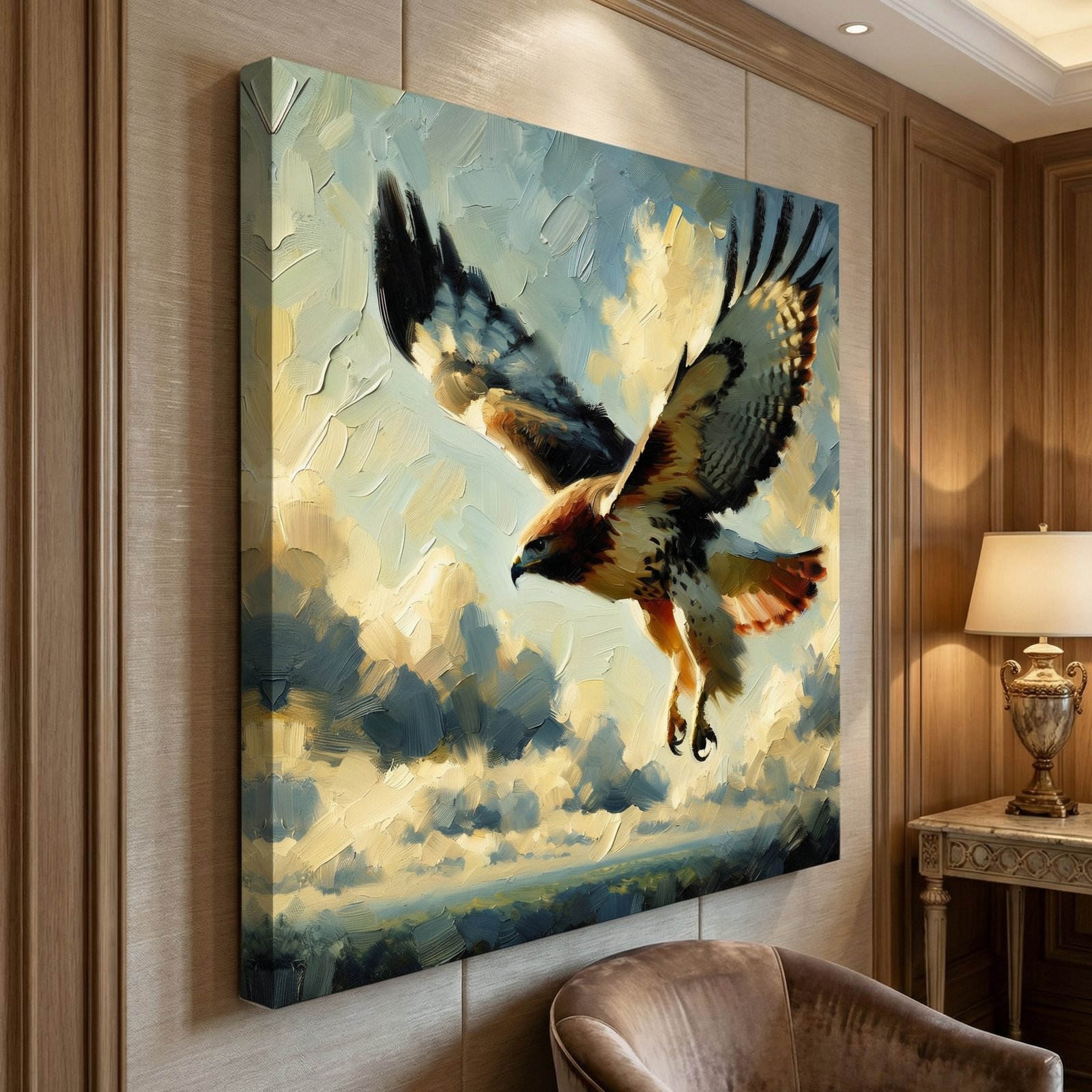 Flying Eagle 36x48 Gallery Wrapped Hand Embellished Giclee Canvas