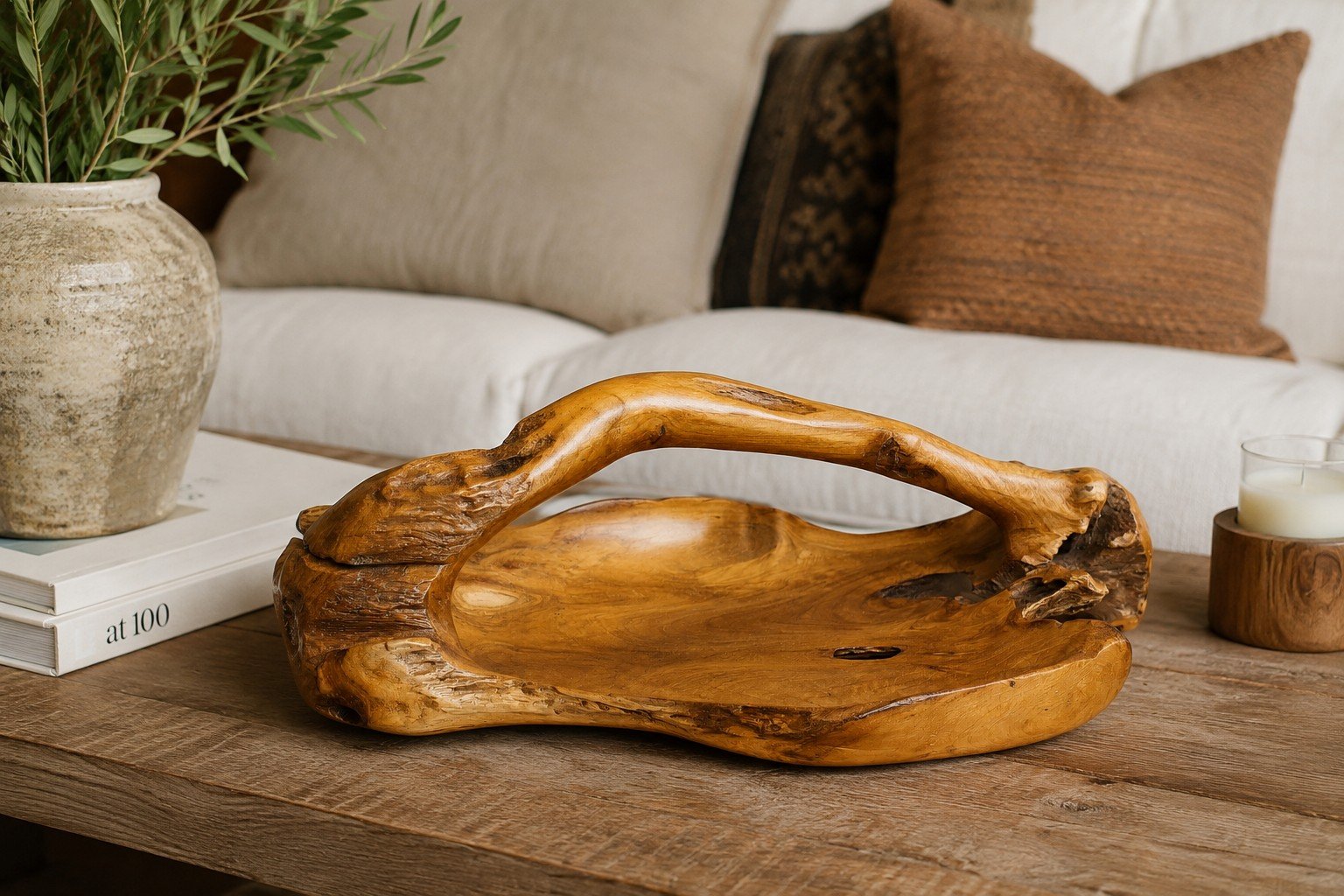 Teak Root Natural Bowl with Handle