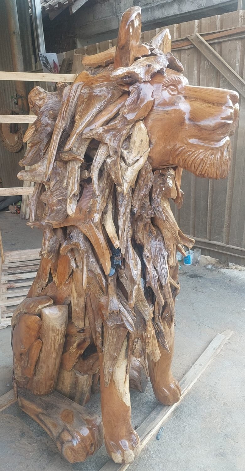 Teak Root Lion Statue