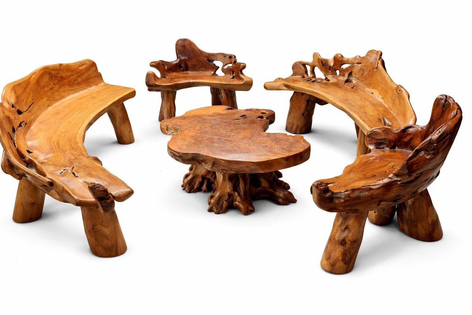 Teak Root Coffee Table with 4 Chairs - Image 2