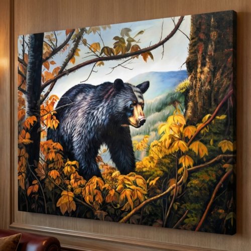 Bear in Fall Forest 36x48 Gallery Wrapped Hand Embellished Giclee Canvas