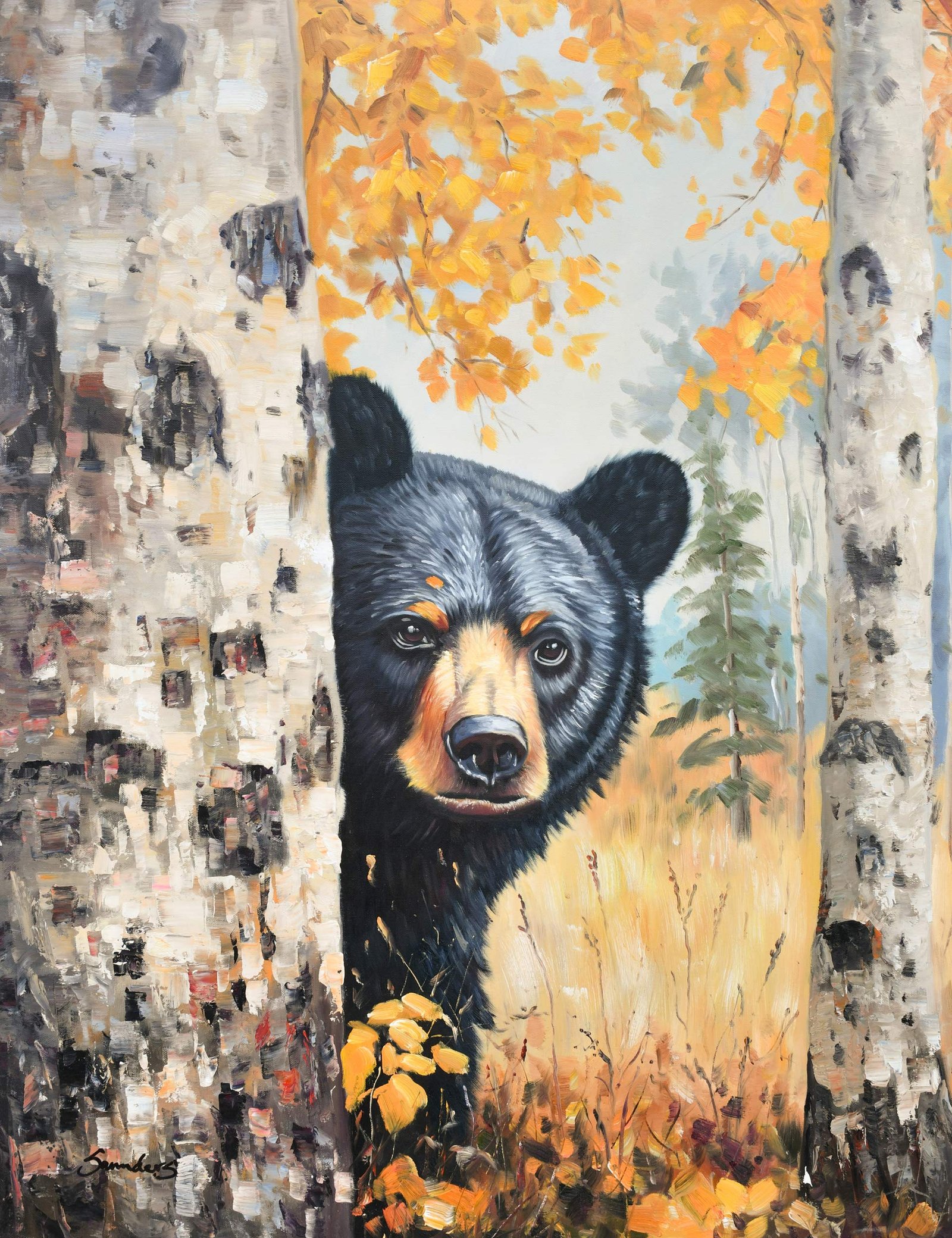 Bear Behind Autumn Forest Tree Giclee