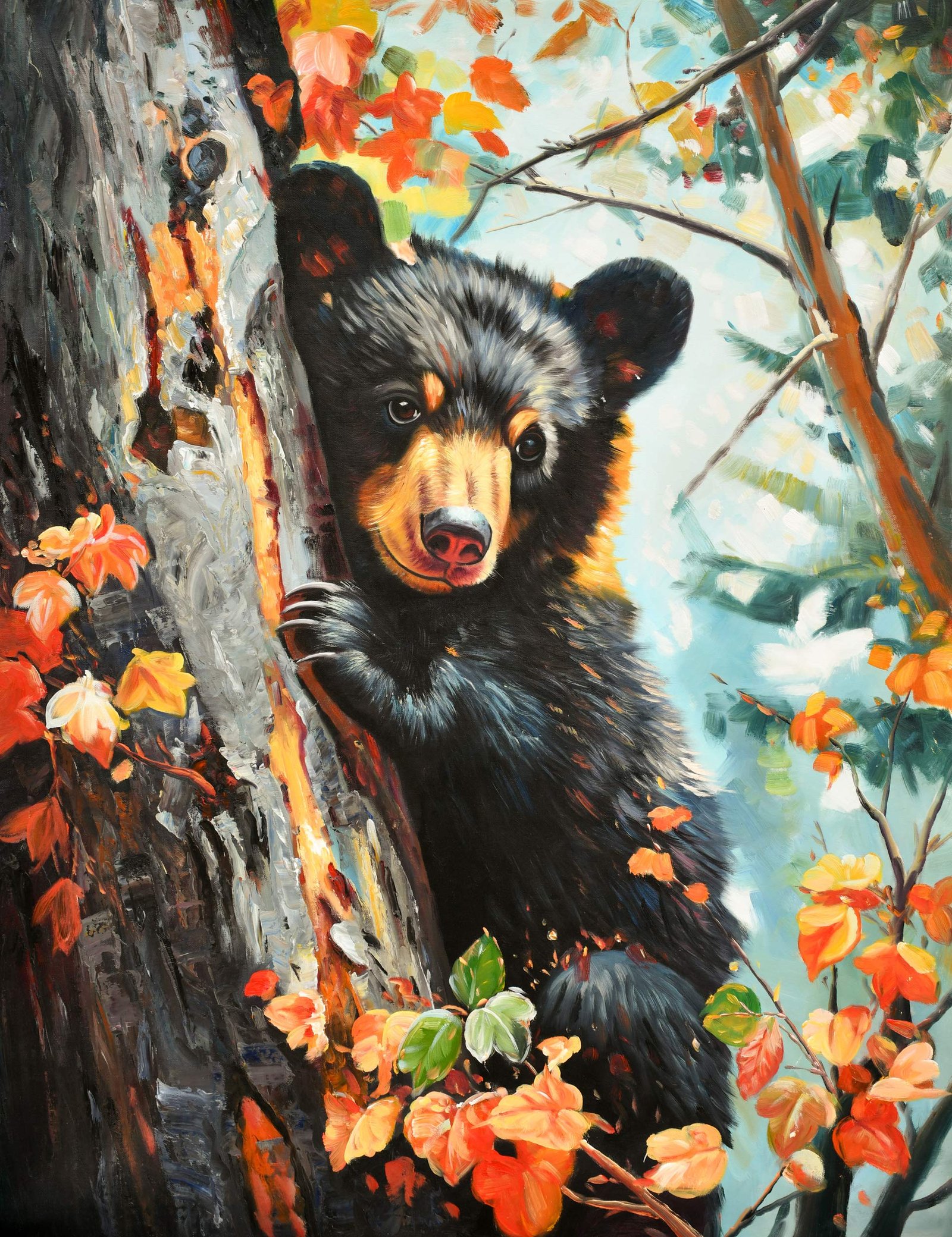 Black Bear Cub in the Autumn Forest Giclee